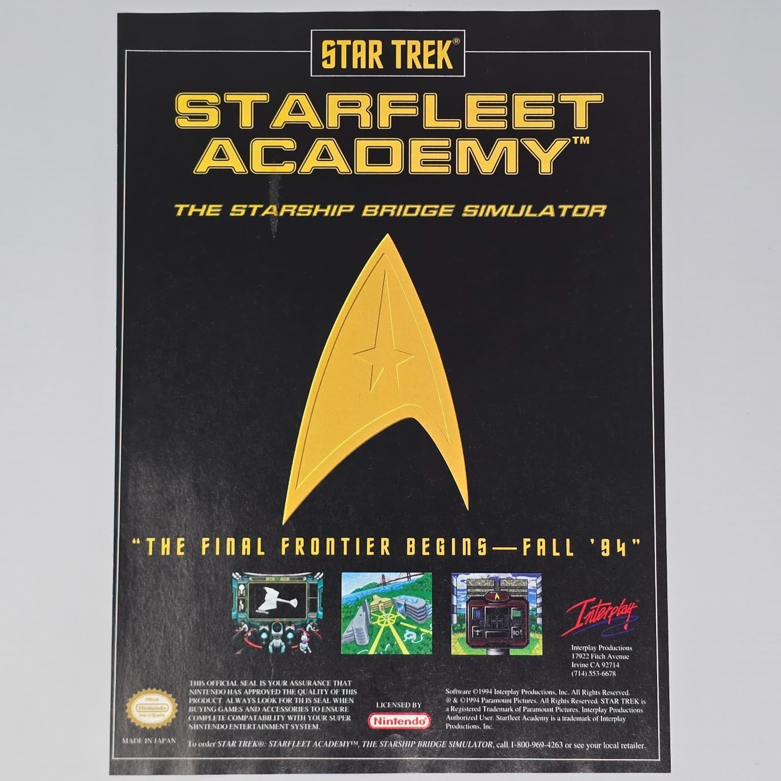 Star Trek Starfleet Academy Super Nintendo SNES Simulator Print Ad/Poster