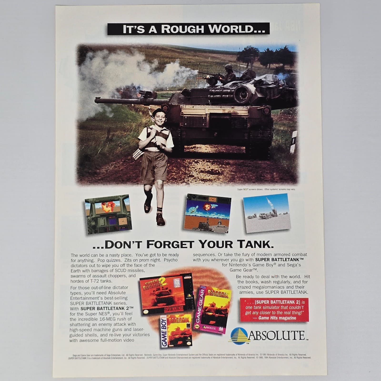 Super Battletank 2 SNES Game Boy Game Gear Rough World Print Ad/Poster