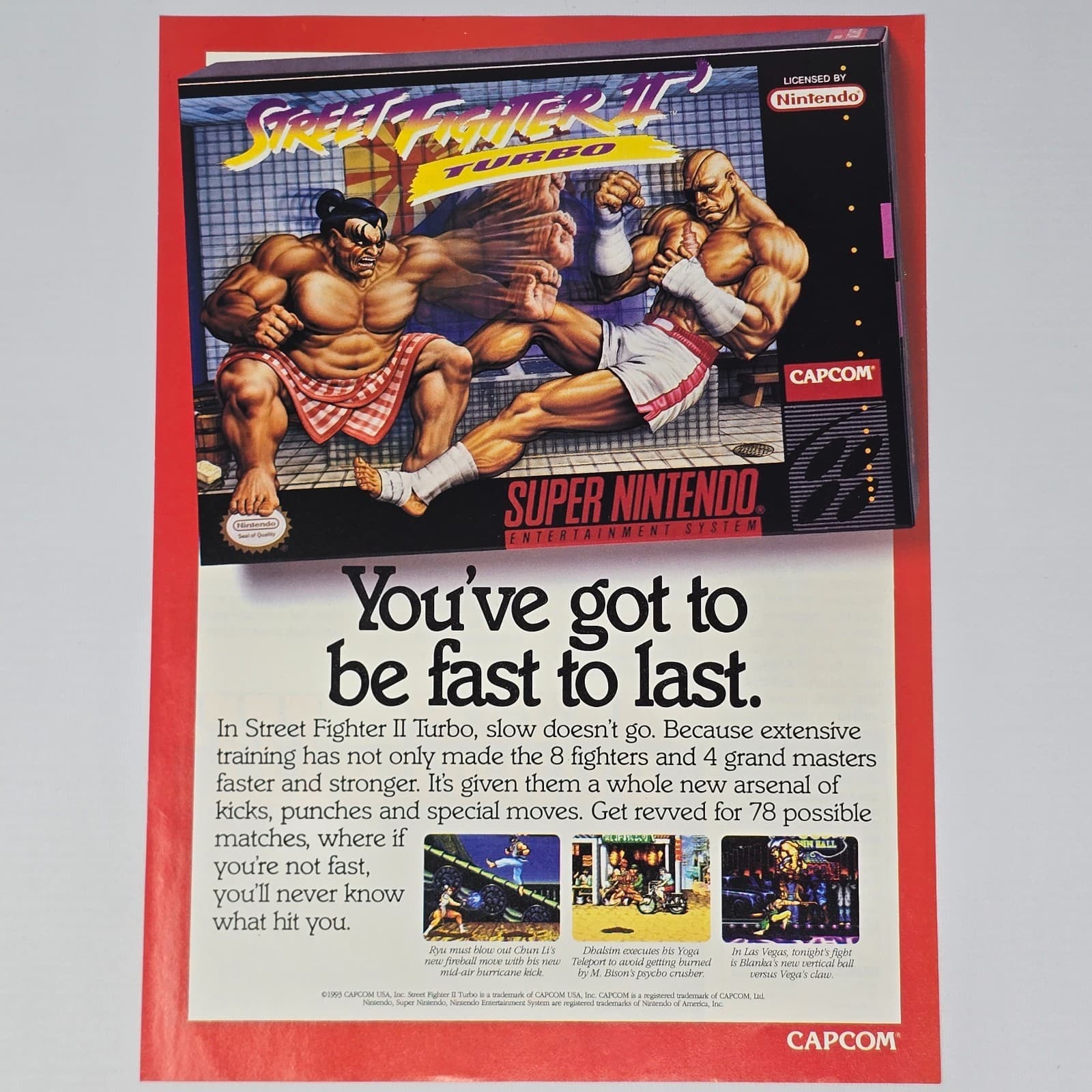 Street Fighter II 2 Turbo Super Nintendo SNES Be Fast To Last Print Ad/Poster