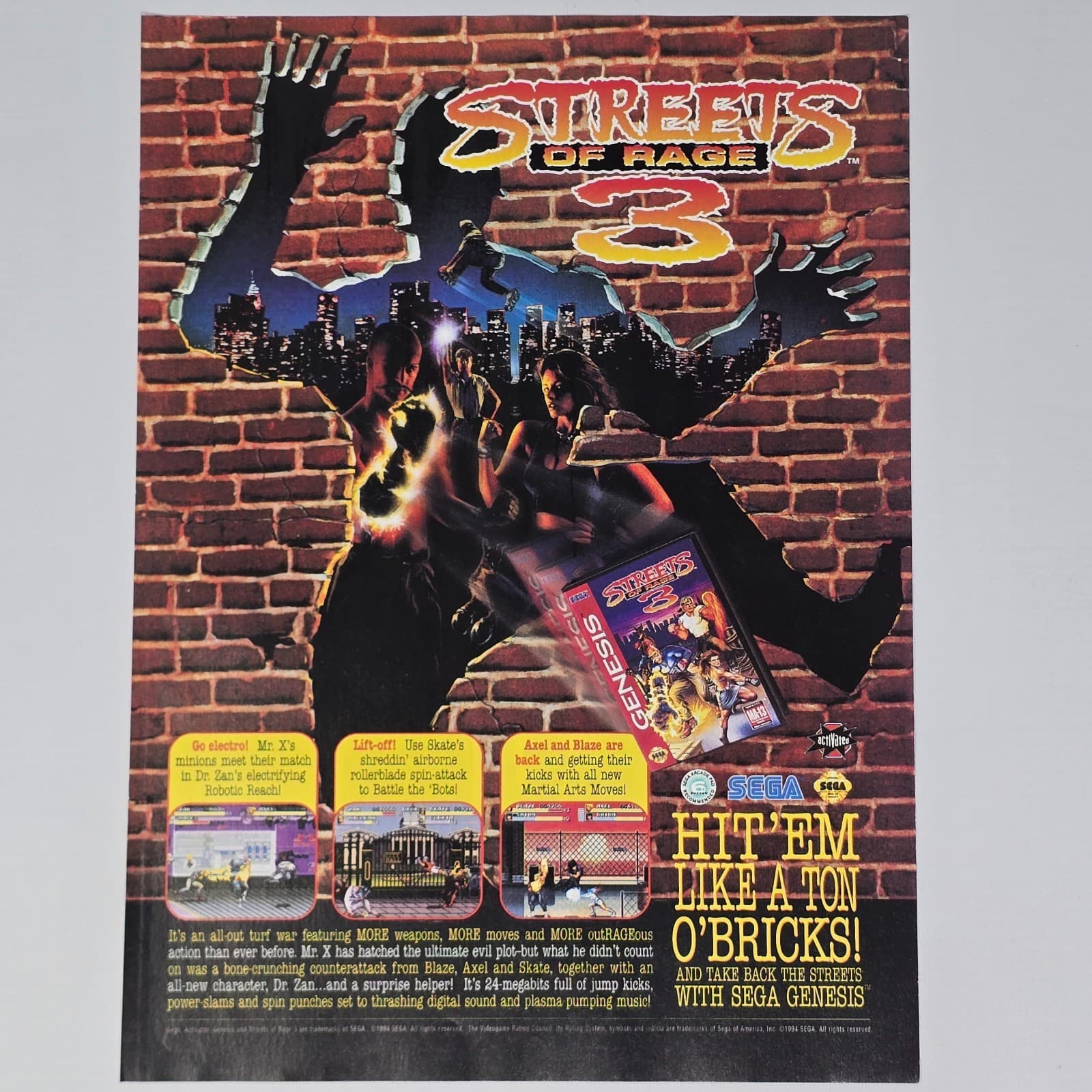 Streets Of Rage 3 Sega Genesis Go Electro Print Ad/Poster