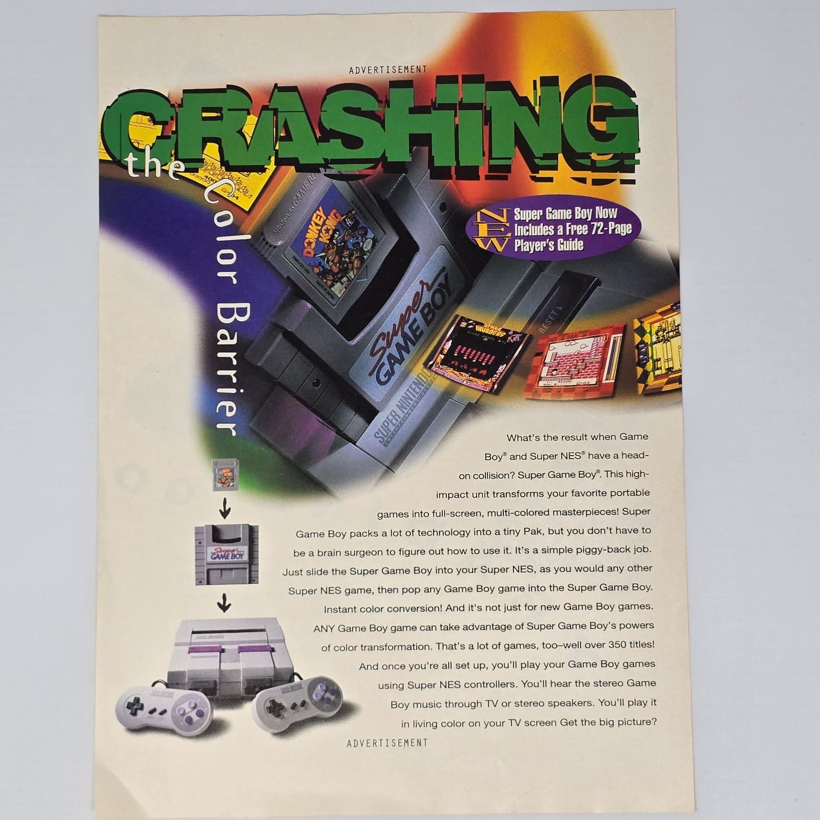 Super Game Boy Console Crashing Print Ad/Poster