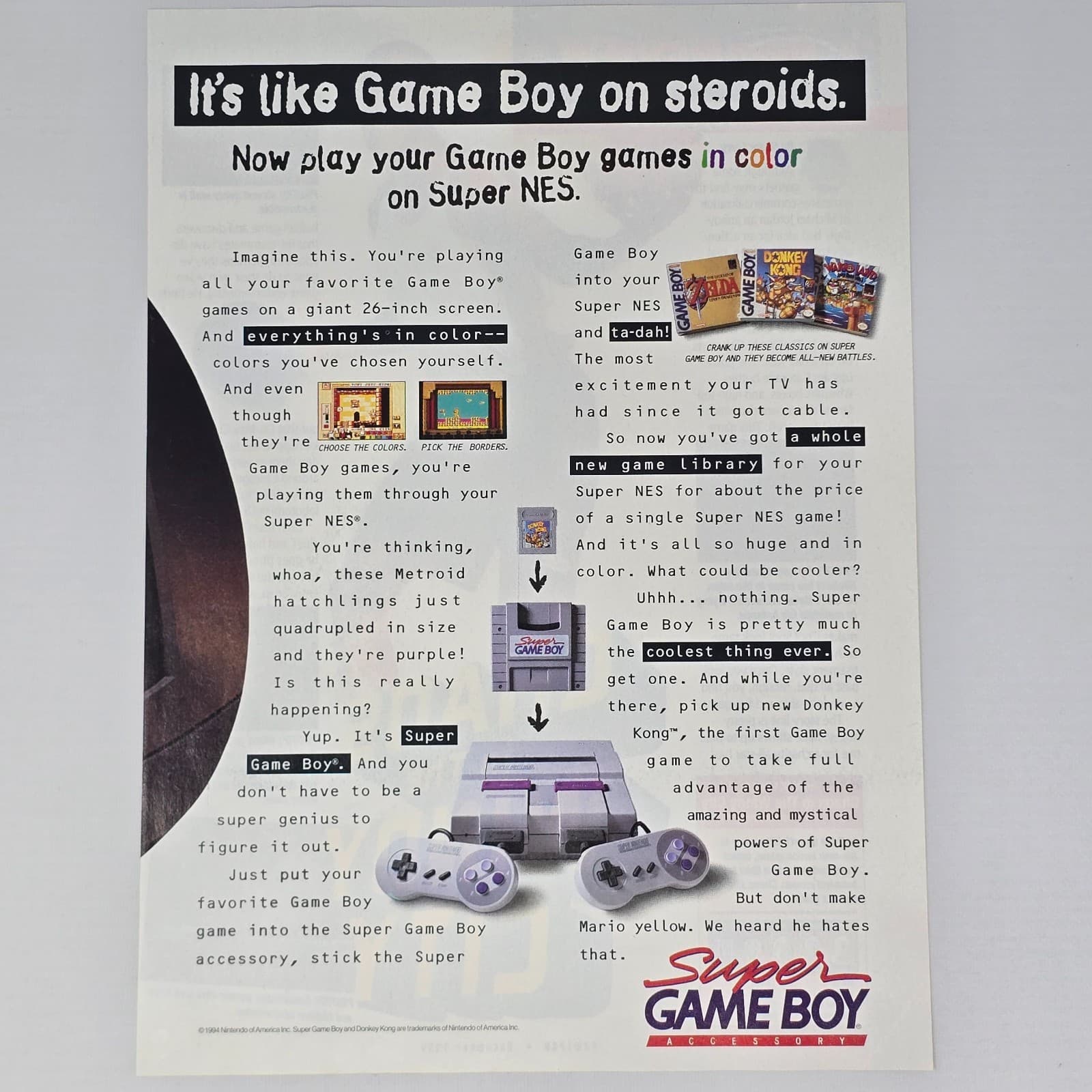 Super Game Boy Console On Steroids Print Ad/Poster
