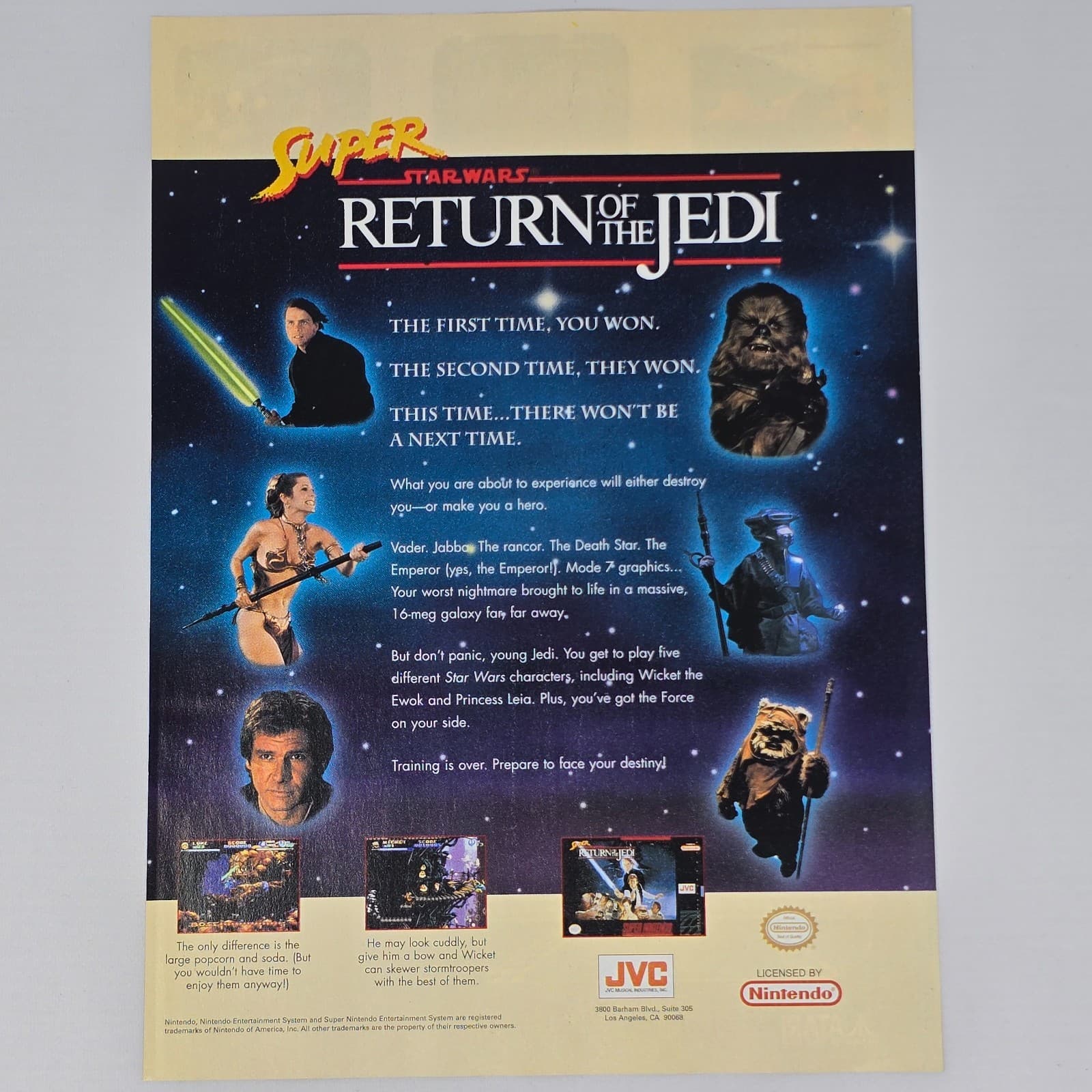 Super Star Wars Return Of The Jedi SNES You Won Print Ad/Poster