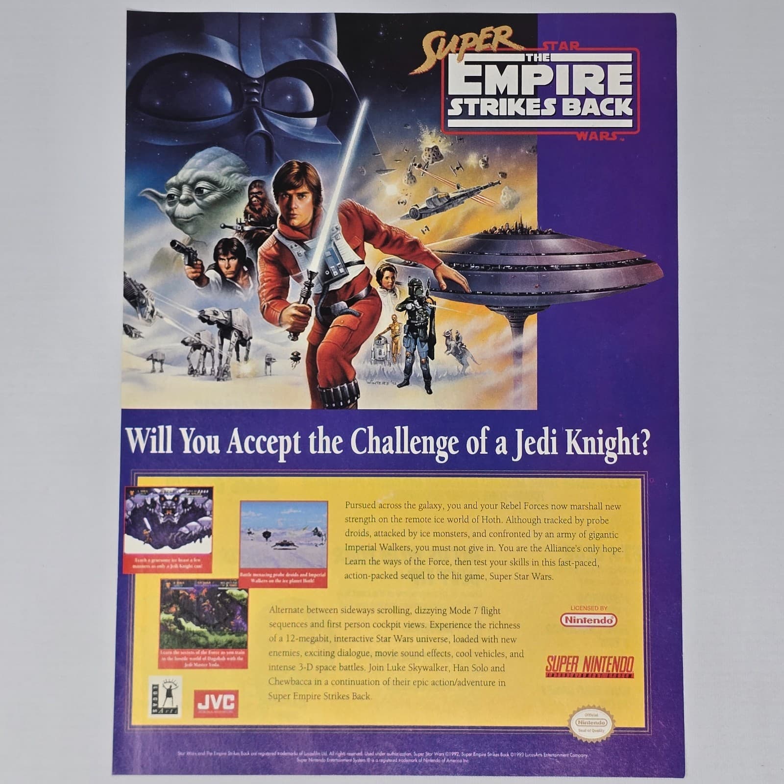 Super Star Wars Empire Strikes Back SNES Jedi Knight Print Ad/Poster