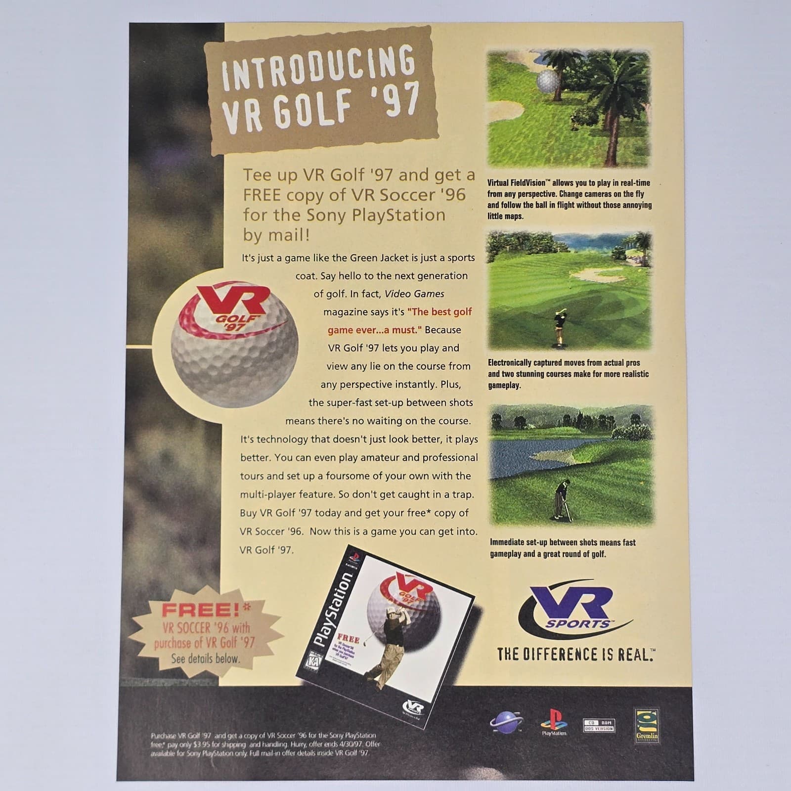 VR Golf 97 PlayStation PS1 Green Jacket Print Ad/Poster