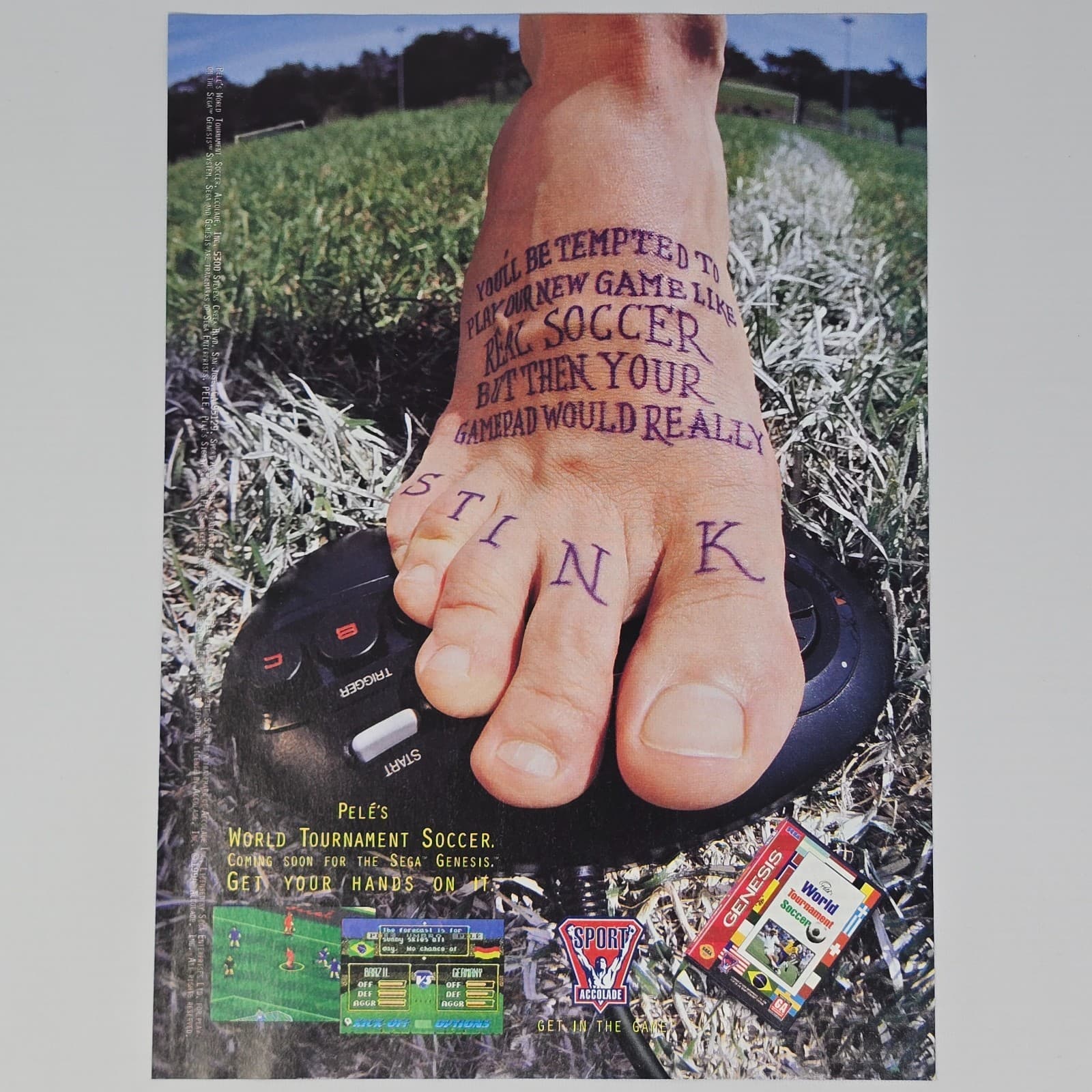 World Tournament Soccer Sega Genesis Gamepad Print Ad/Poster