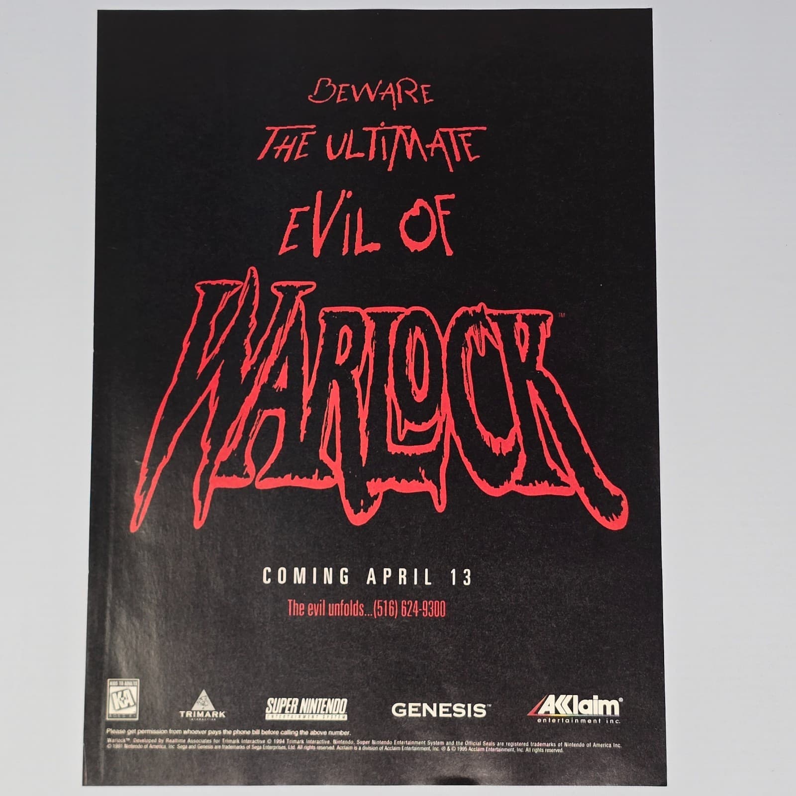 Warlock Super Nintendo SNES Ultimate Evil Print Ad/Poster