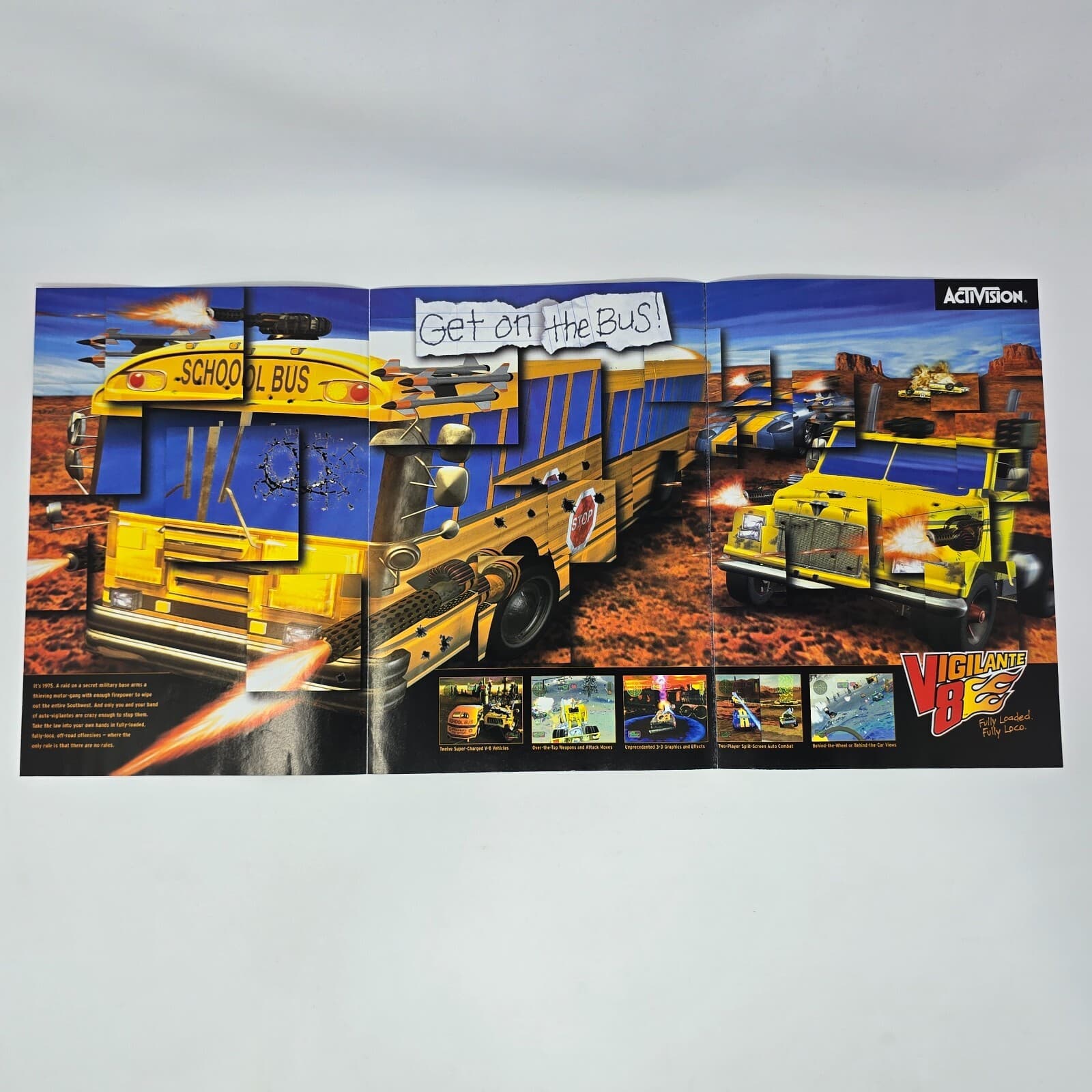Vigilante 8 PlayStation PS1 Get on the Bus Tri-Fold Print Ad/Poster Promo Art