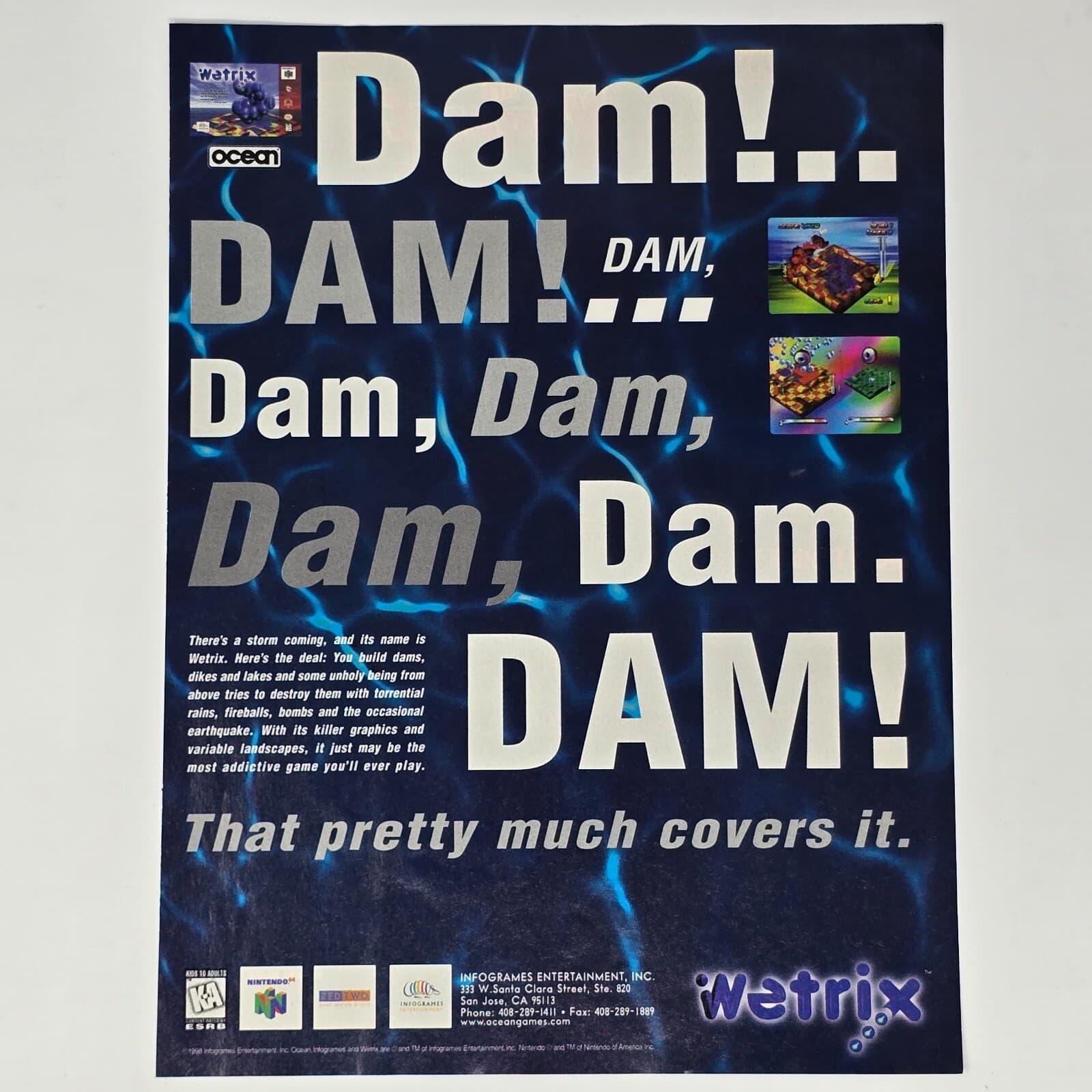 Wetrix Nintendo 64 N64 Dam Print Ad/Poster Official Promo Art