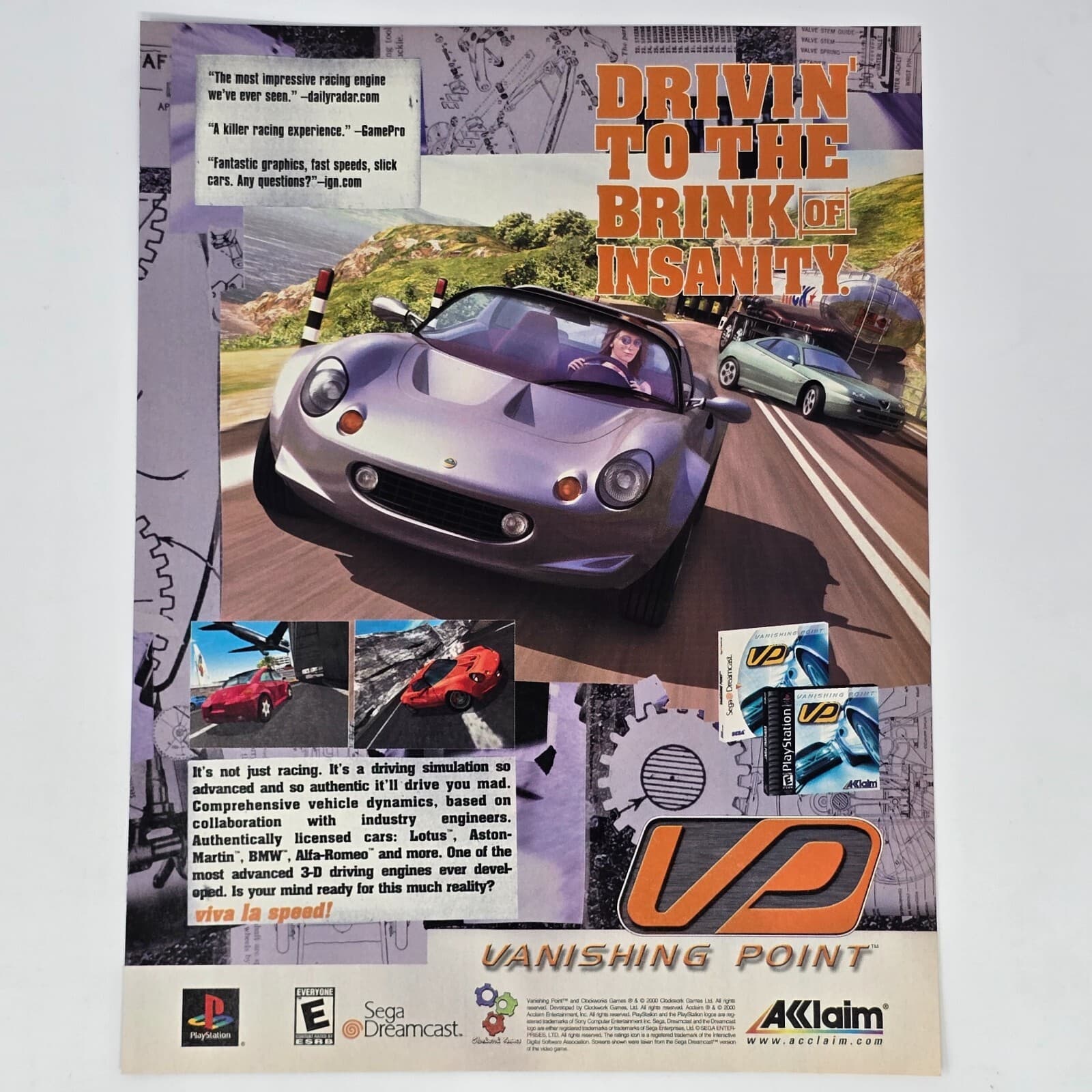 Vanishing Point PlayStation PS1 Sega Dreamcast Brink Print Ad/Poster Promo Art