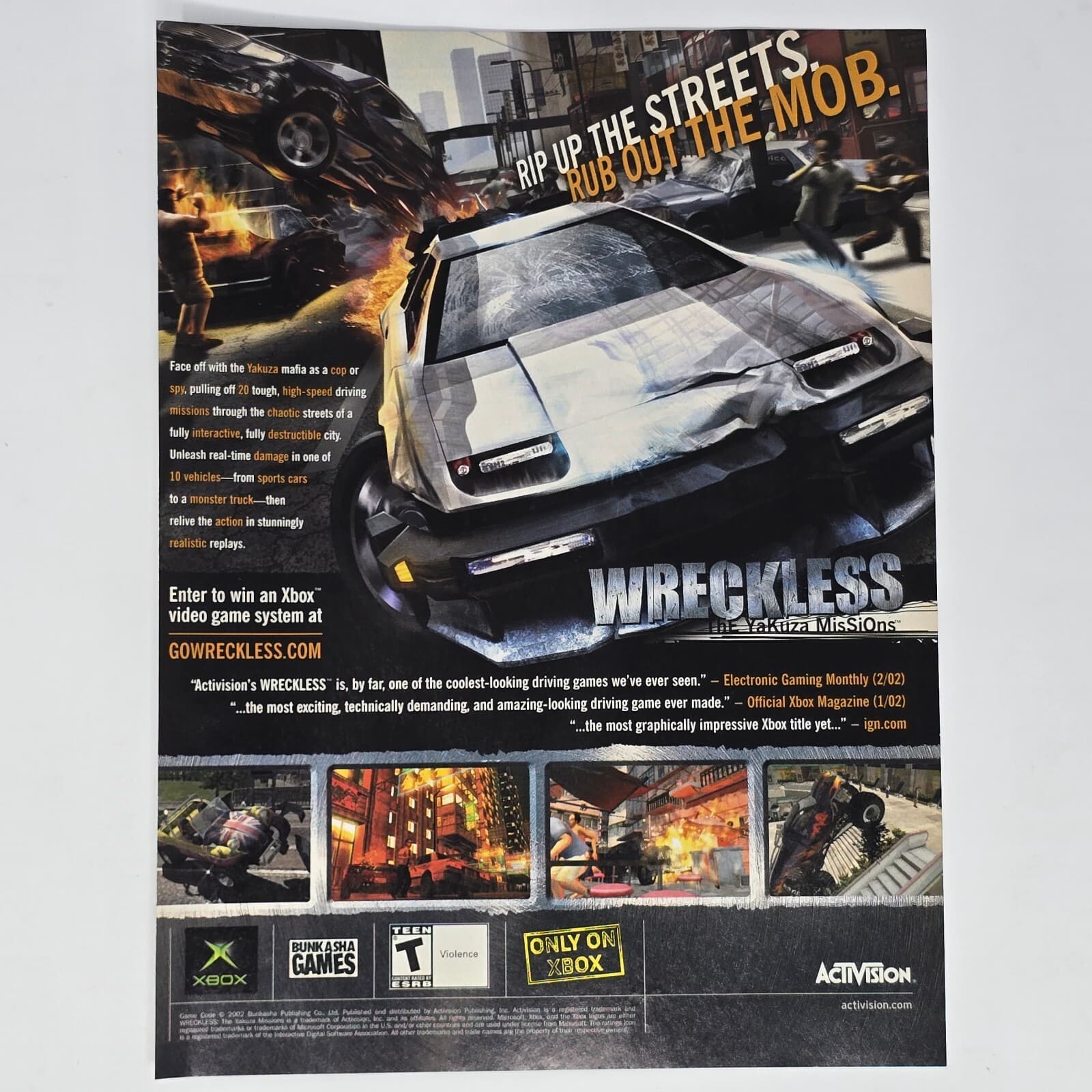 Wreckless The Yakuza Missions Xbox Rip Up Print Ad/Poster Official Promo Art