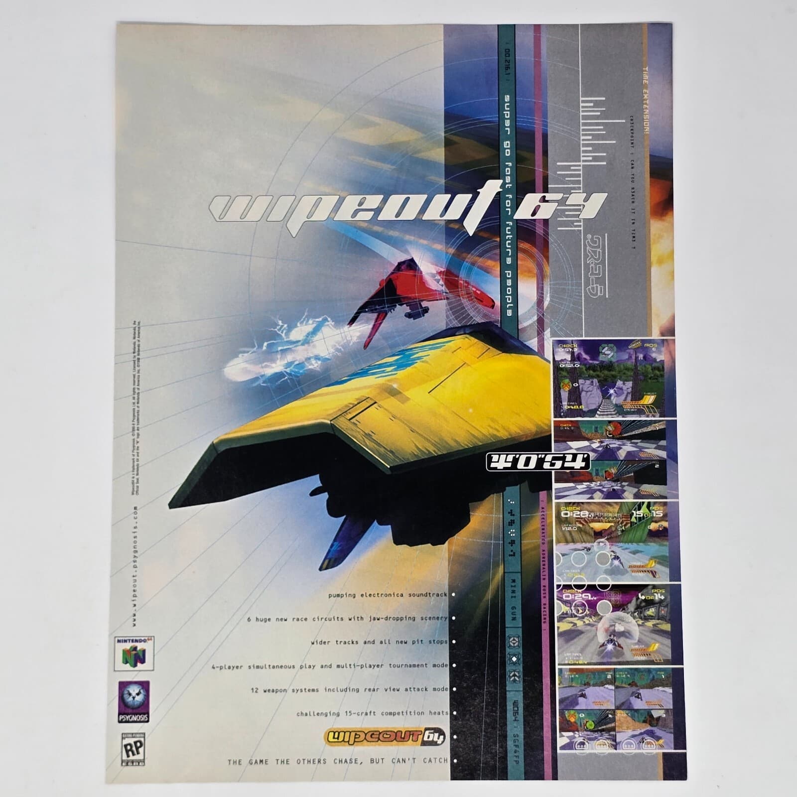 Wipeout 64 Nintendo 64 N64 Pumping Print Ad/Poster Official Promo Art