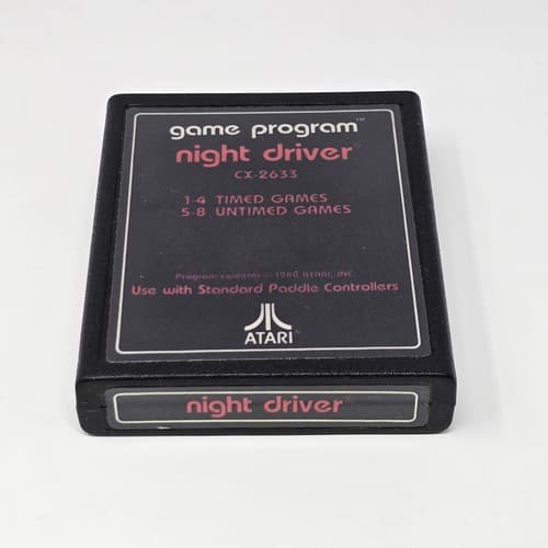 Night Driver (Atari 2600) Text Label Cartridge CLEANED & TESTED