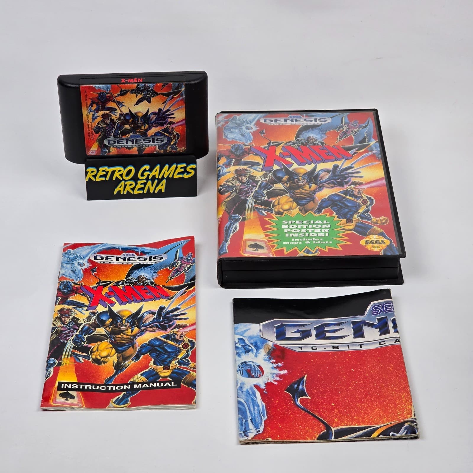 X-Men (Sega Genesis) CIB COMPLETE with POSTER (Small Stain on Poster)