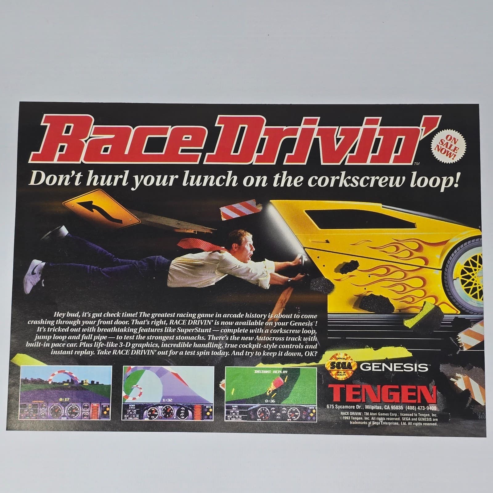 Race Drivin Sega Genesis Corkscrew Print Ad/Poster Promo Art