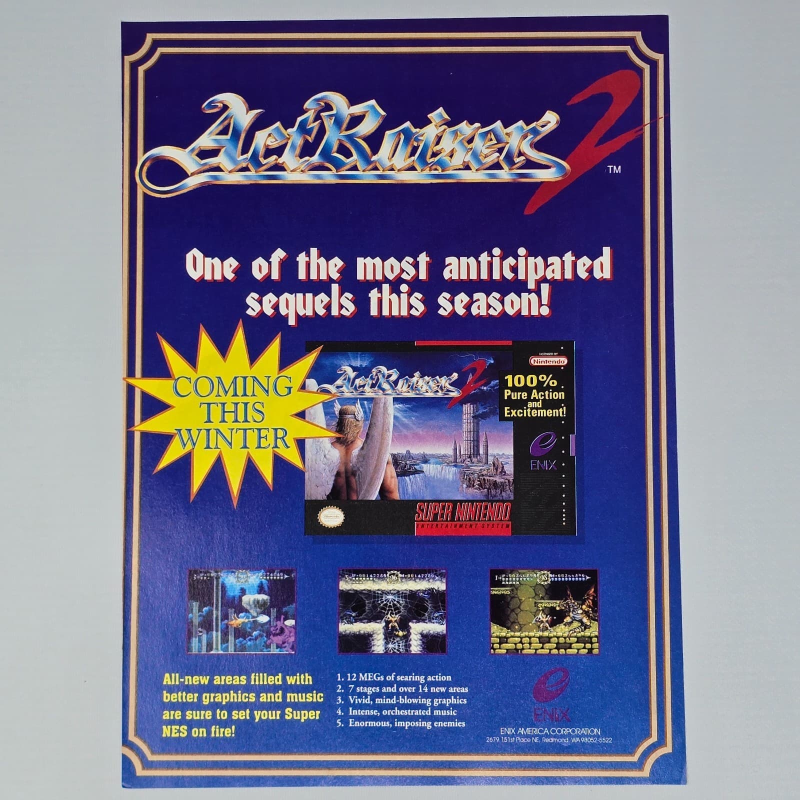 Actraiser 2 Super Nintendo SNES Anticipated Print Ad/Poster