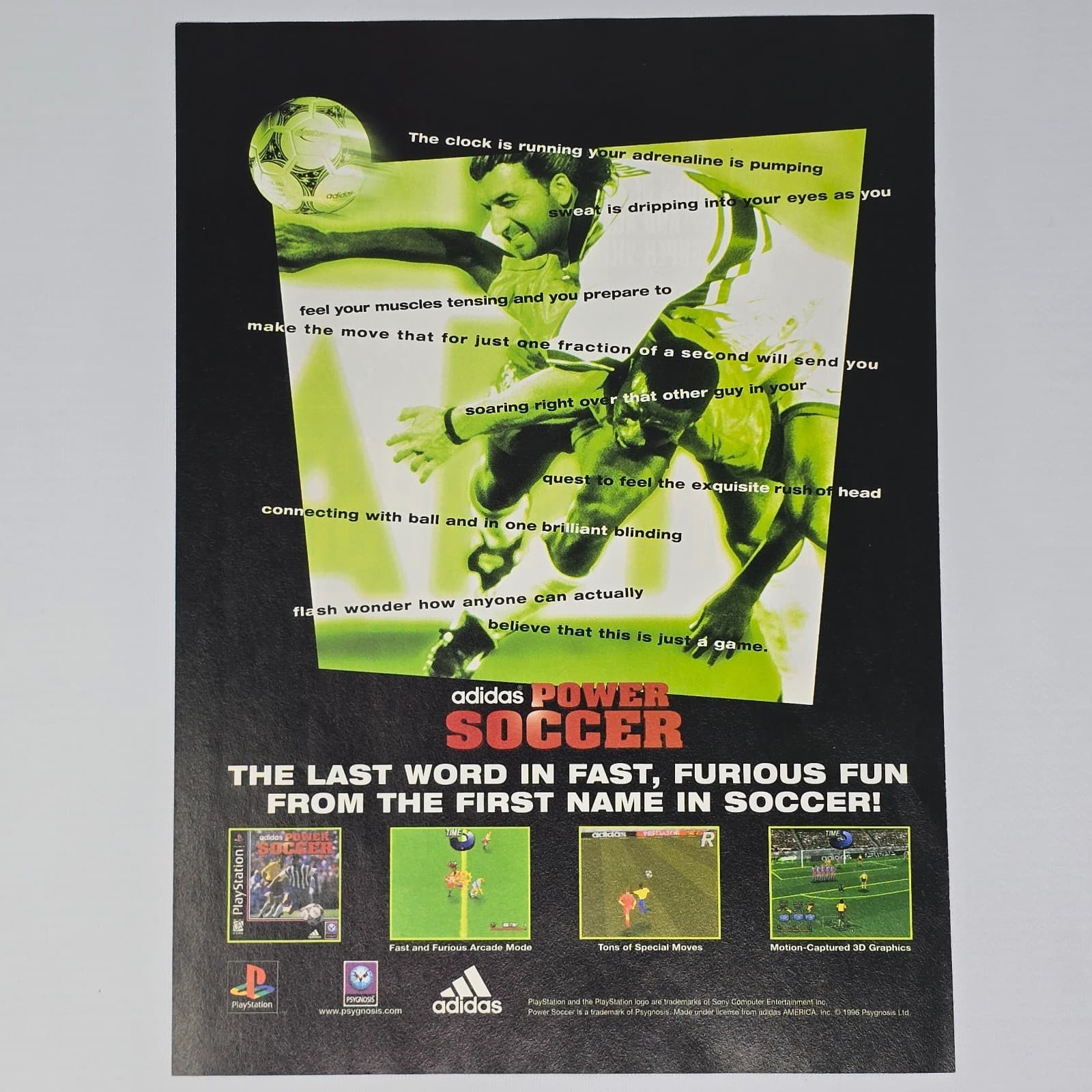Adidas Power Soccer PlayStation 1 PS1 Running Print Ad/Poster
