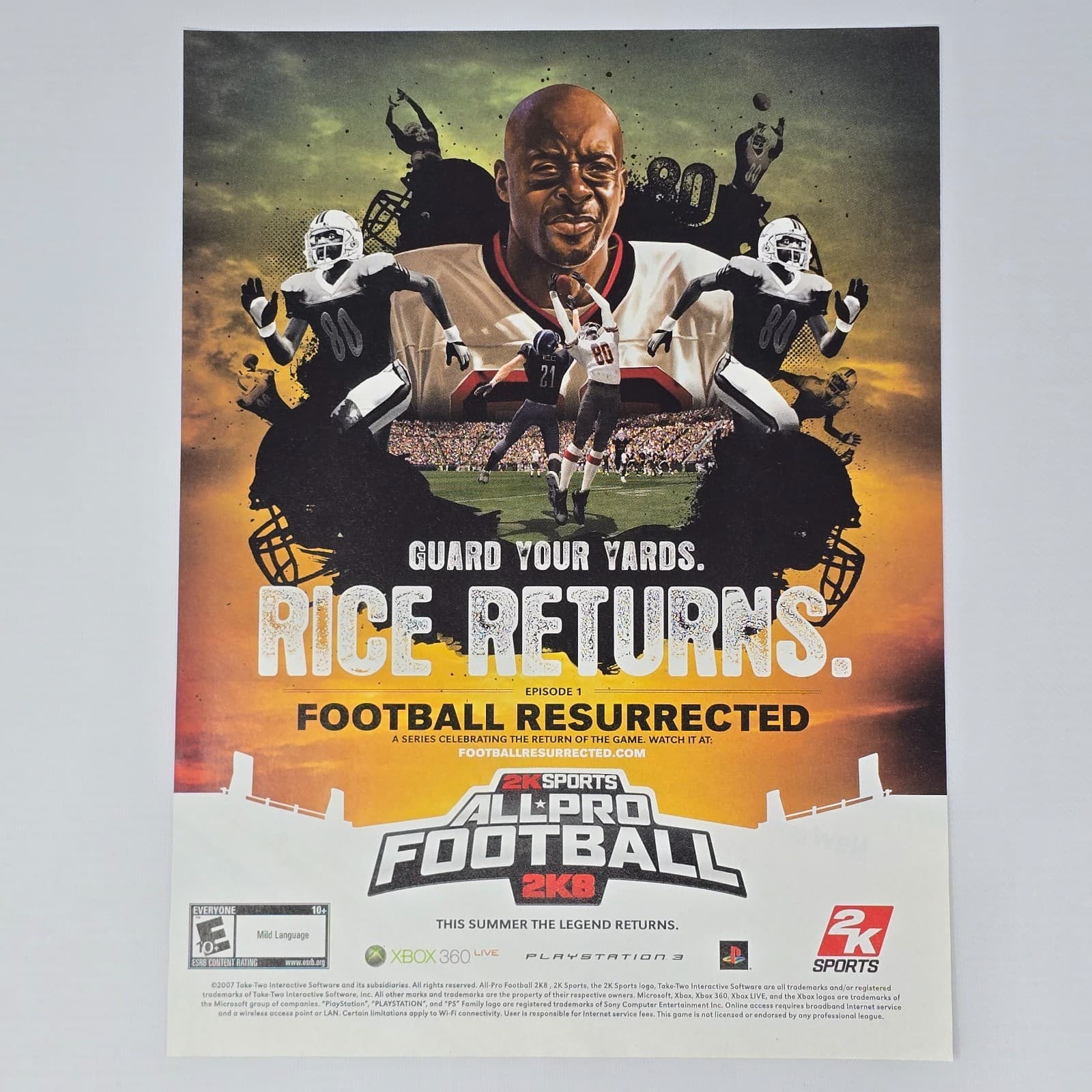 All Pro Football 2K8 Xbox 360 PlayStation 3 PS3 Yards Print Ad/Poster