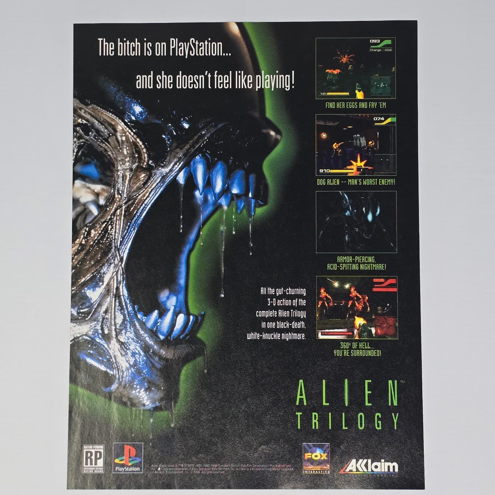 Alien Trilogy PlayStation 1 PS1 Playing Print Ad/Poster