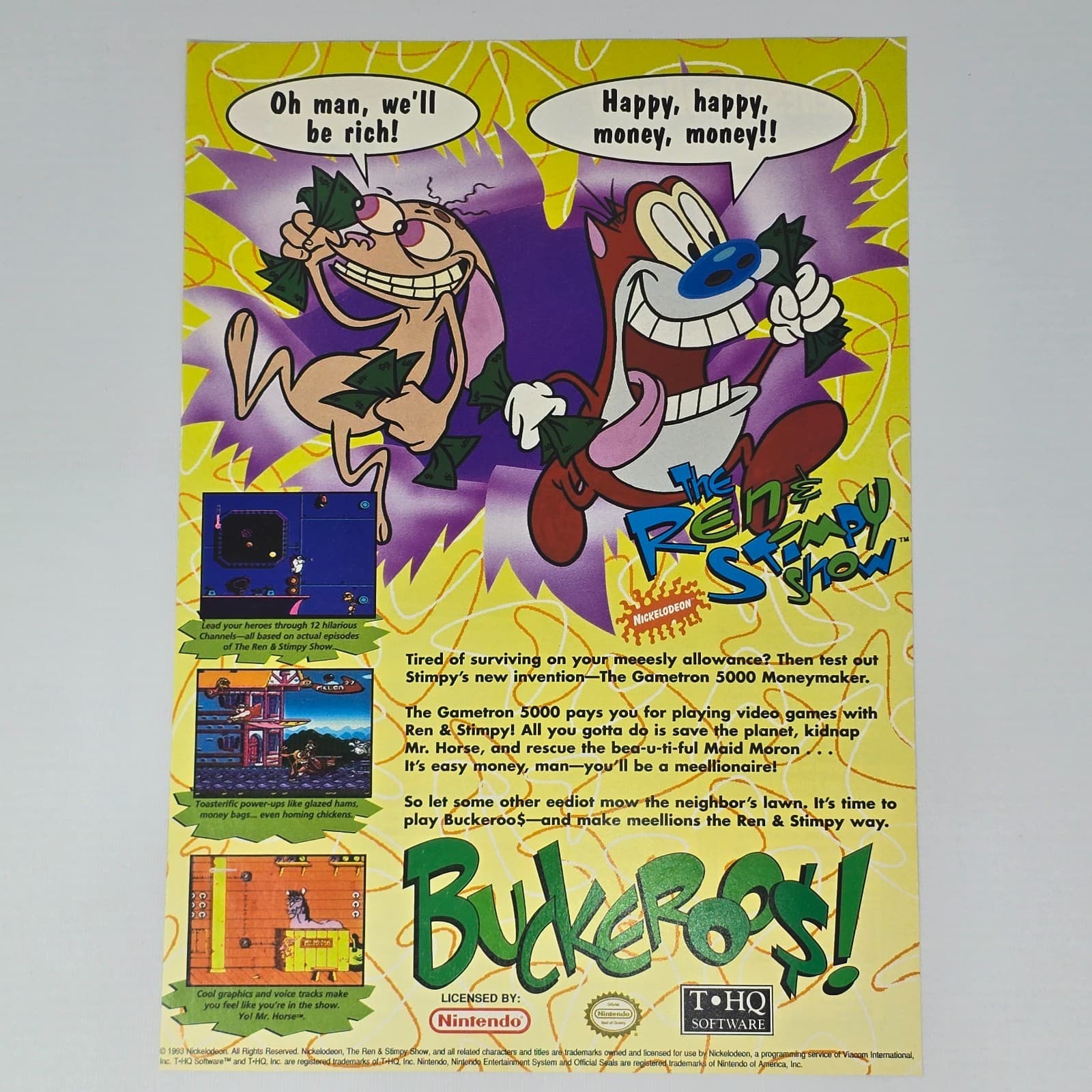 The Ren & Stimpy Show Nintendo NES Buckeroos Print Ad/Poster Promo Art