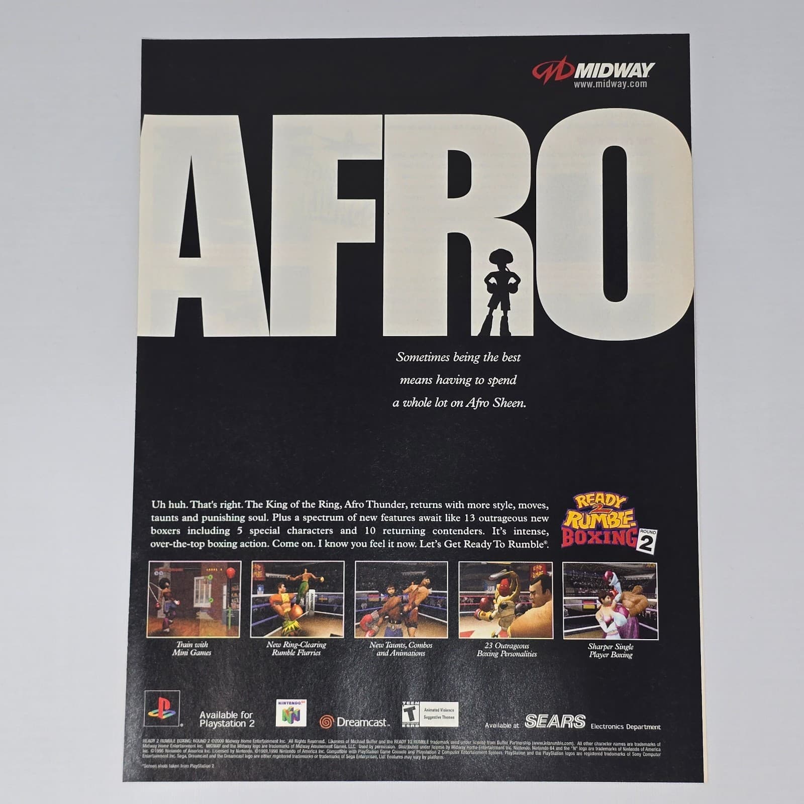 Ready 2 Rumble Boxing Round 2 PS2 N64 Dreamcast Afro Print Ad/Poster Promo Art