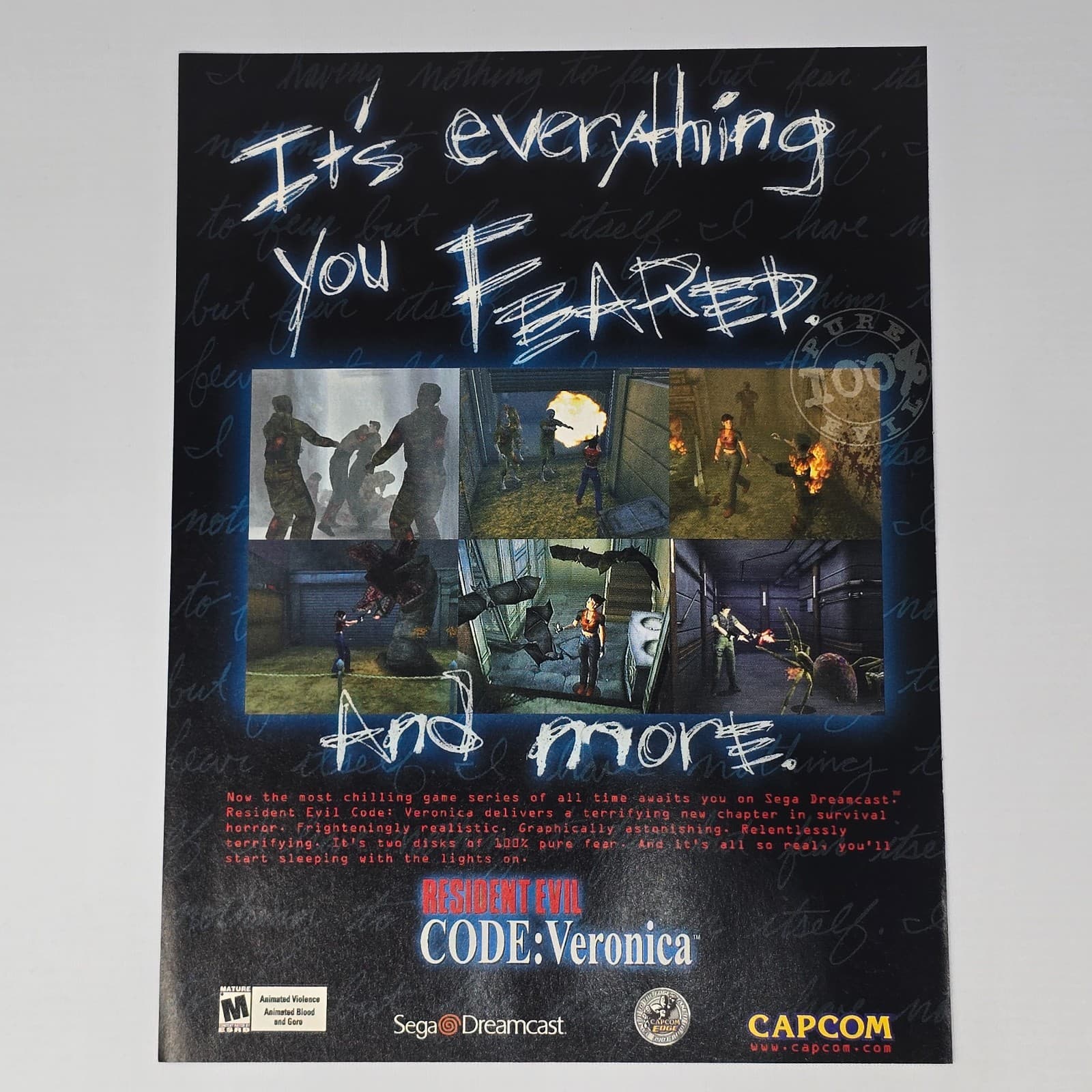 Resident Evil Code Veronica Sega Dreamcast You Feared Print Ad/Poster Promo Art