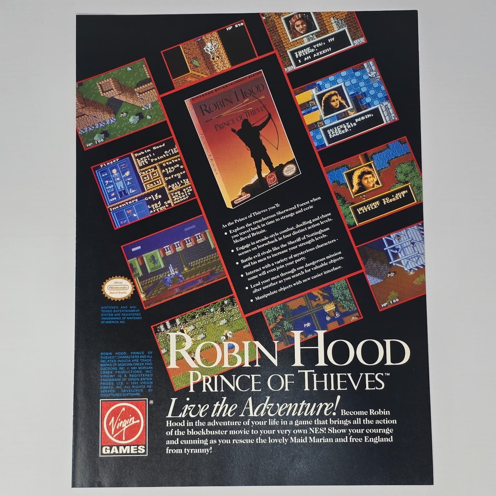 Robin Hood Prince of Thieves Nintendo NES Adventure Print Ad/Poster Promo Art