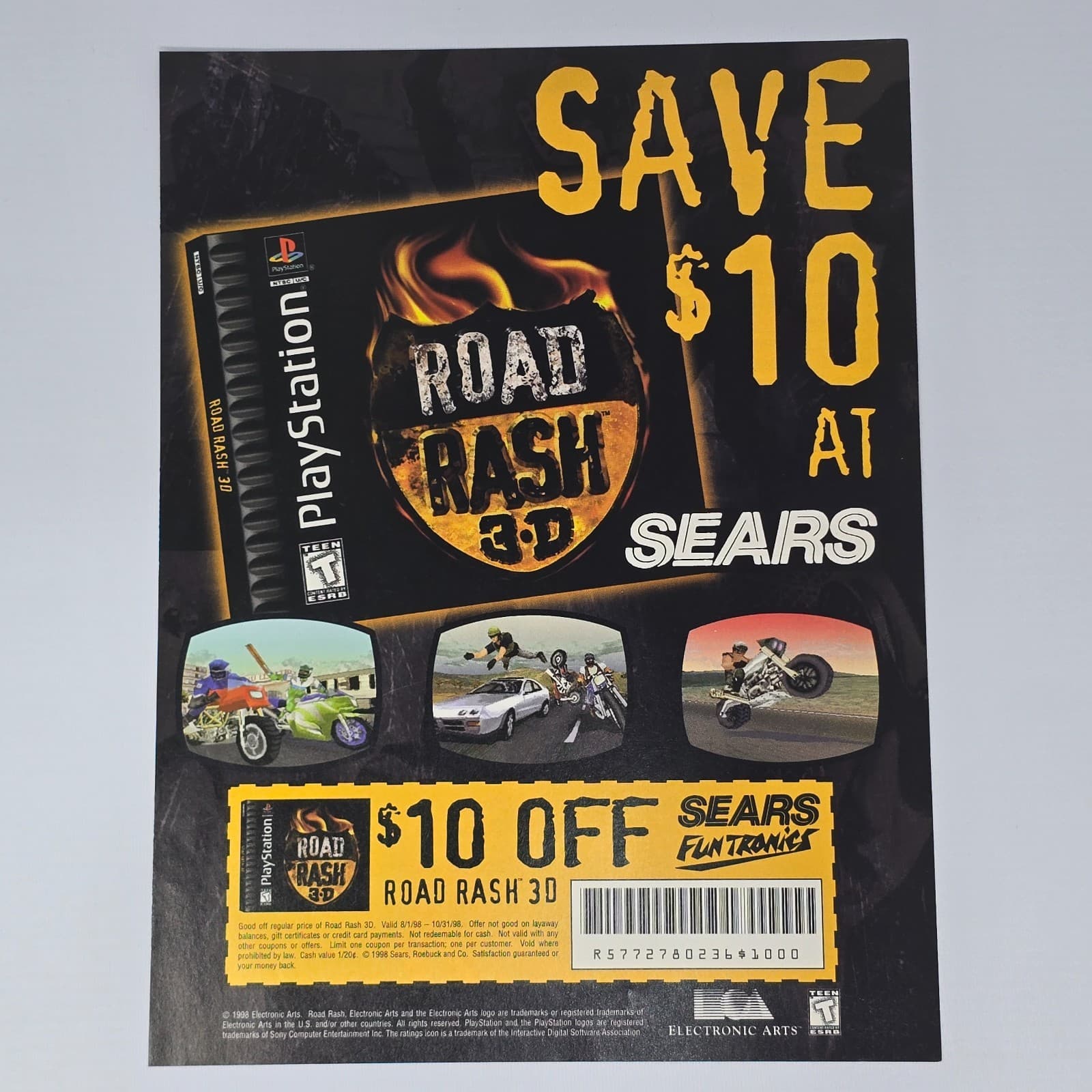 Road Rash 3D PlayStation 1 PS1 Sears Funtronics Print Ad/Poster Promo Art