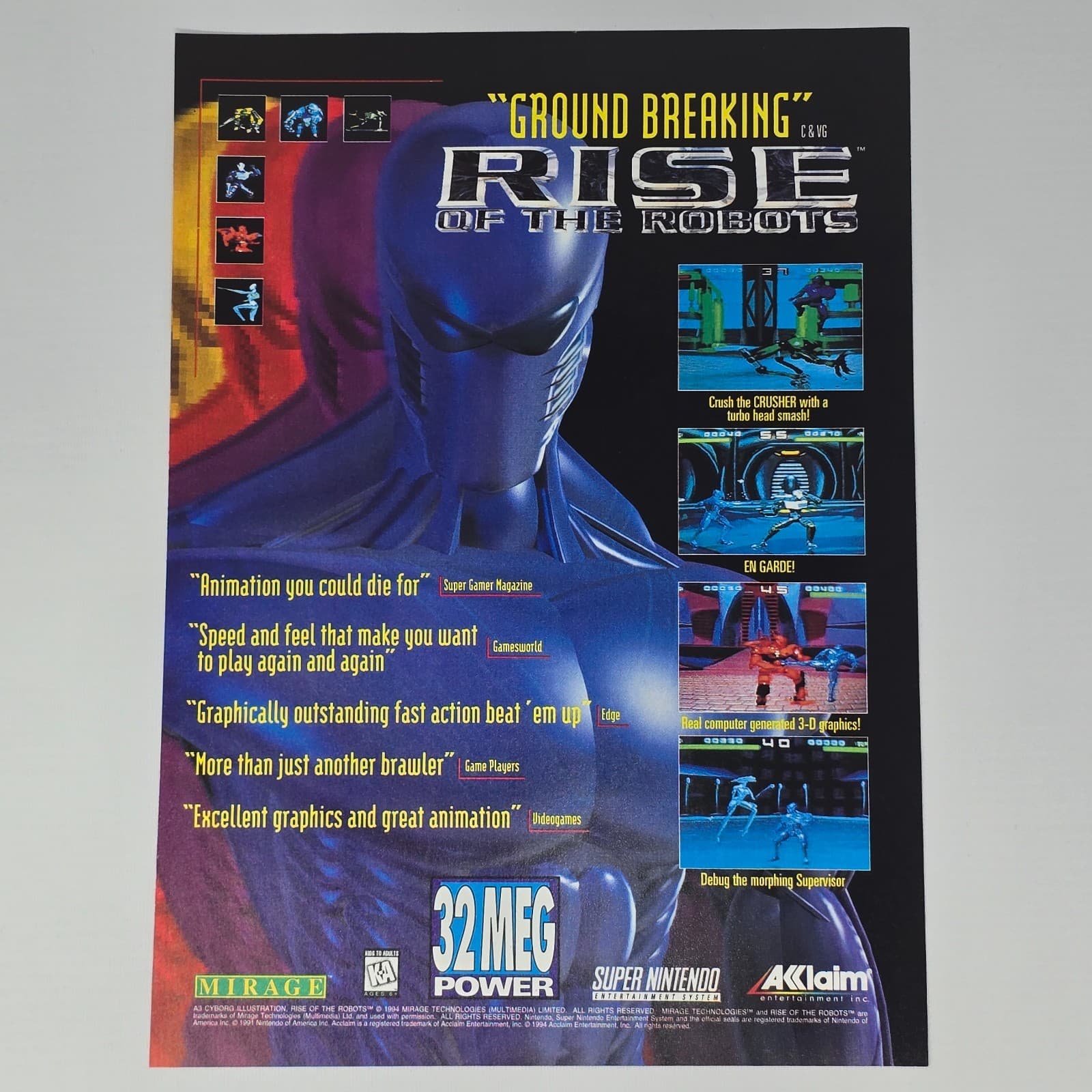 Rise of the Robots Super Nintendo SNES Ground Breaking Print Ad/Poster Promo Art