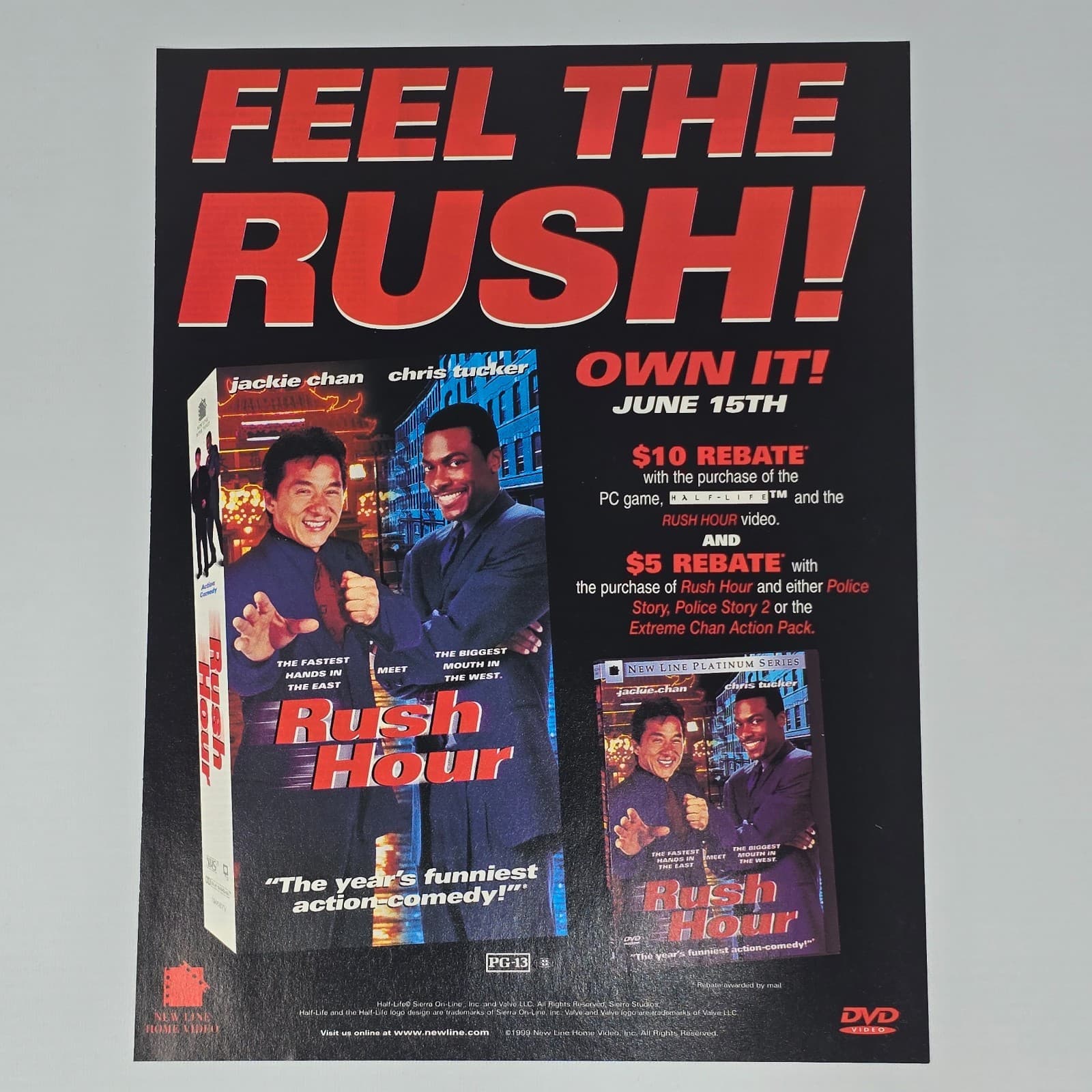 Rush Hour VHS DVD Release Jackie Chan Chris Tucker Print Ad/Poster Promo Art
