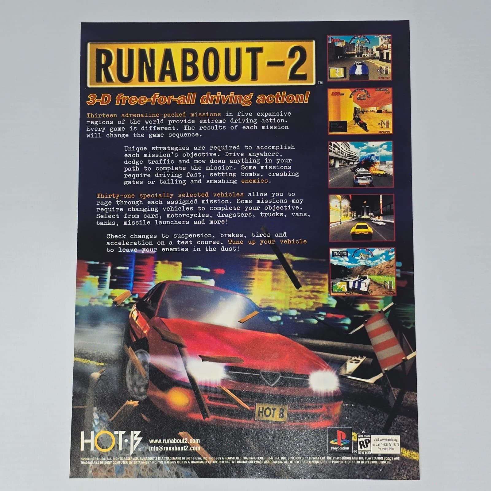Runabout 2 PlayStation 1 PS1 Free-For-All Print Ad/Poster Promo Art