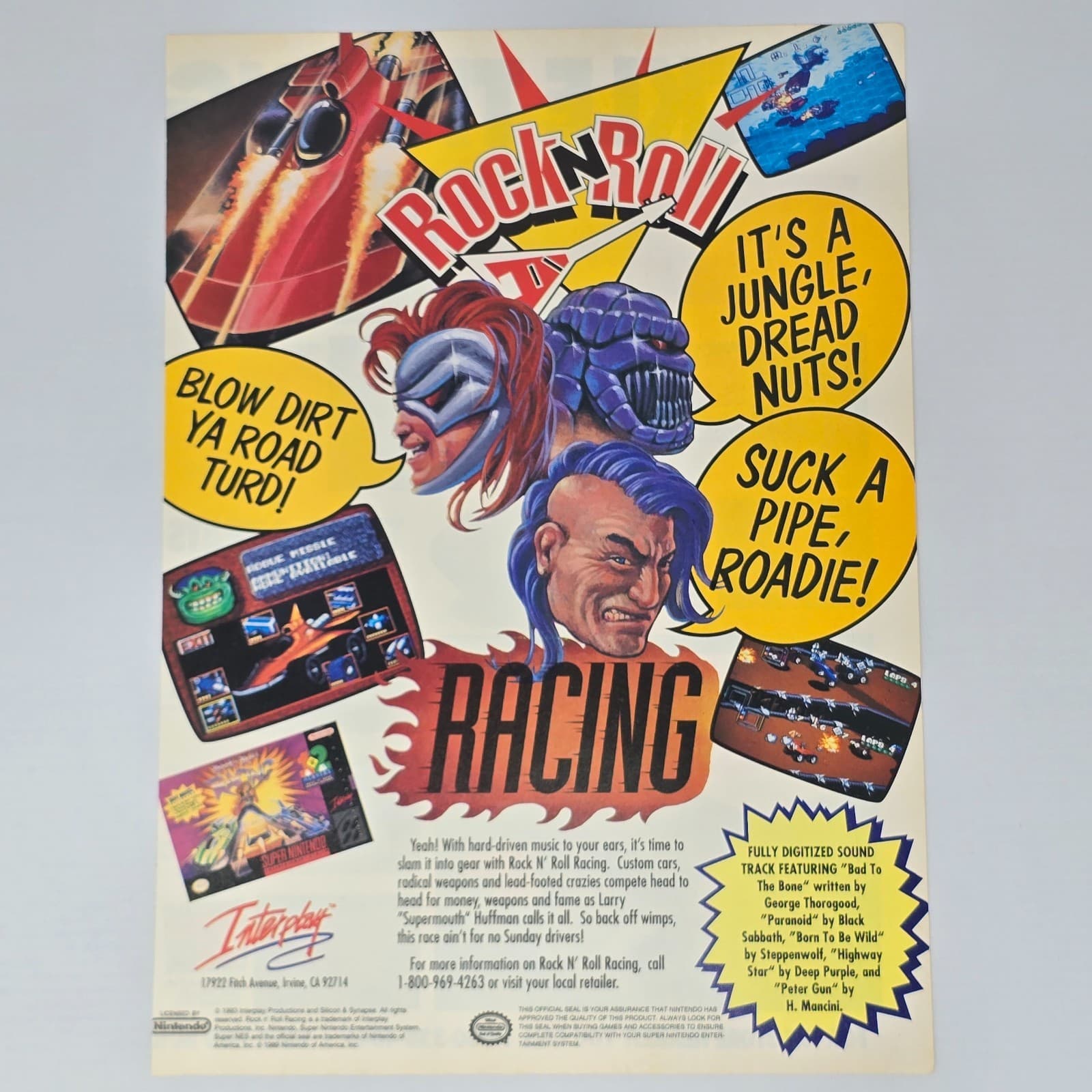 Rock N Roll Racing Super Nintendo SNES Blow Dirt Print Ad/Poster Promo Art