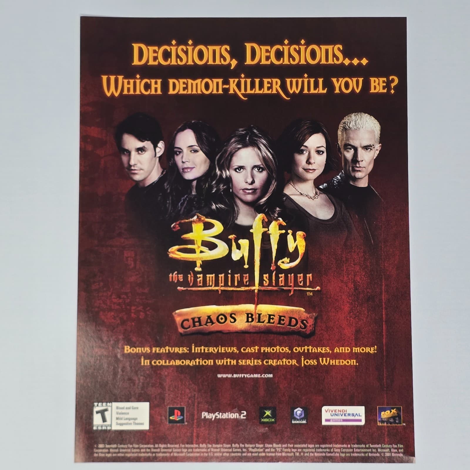 Buffy The Vampire Slayer PlayStation 2 PS2 Xbox Game Cube Chaos Print Ad/Poster