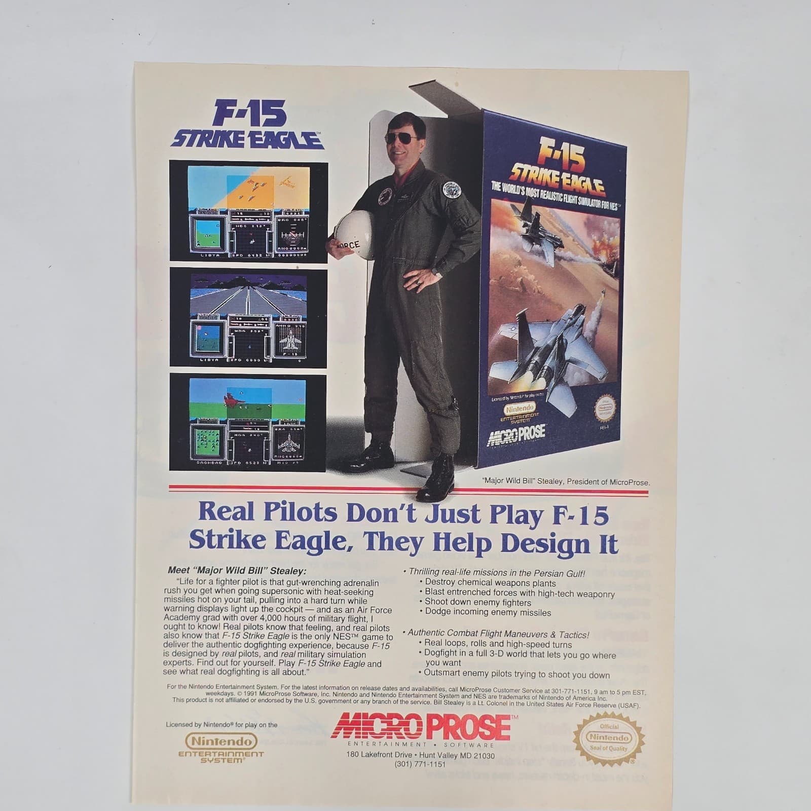 F-15 Strike Eagle Nintendo NES Real Pilots Print Ad/Poster Promo Art