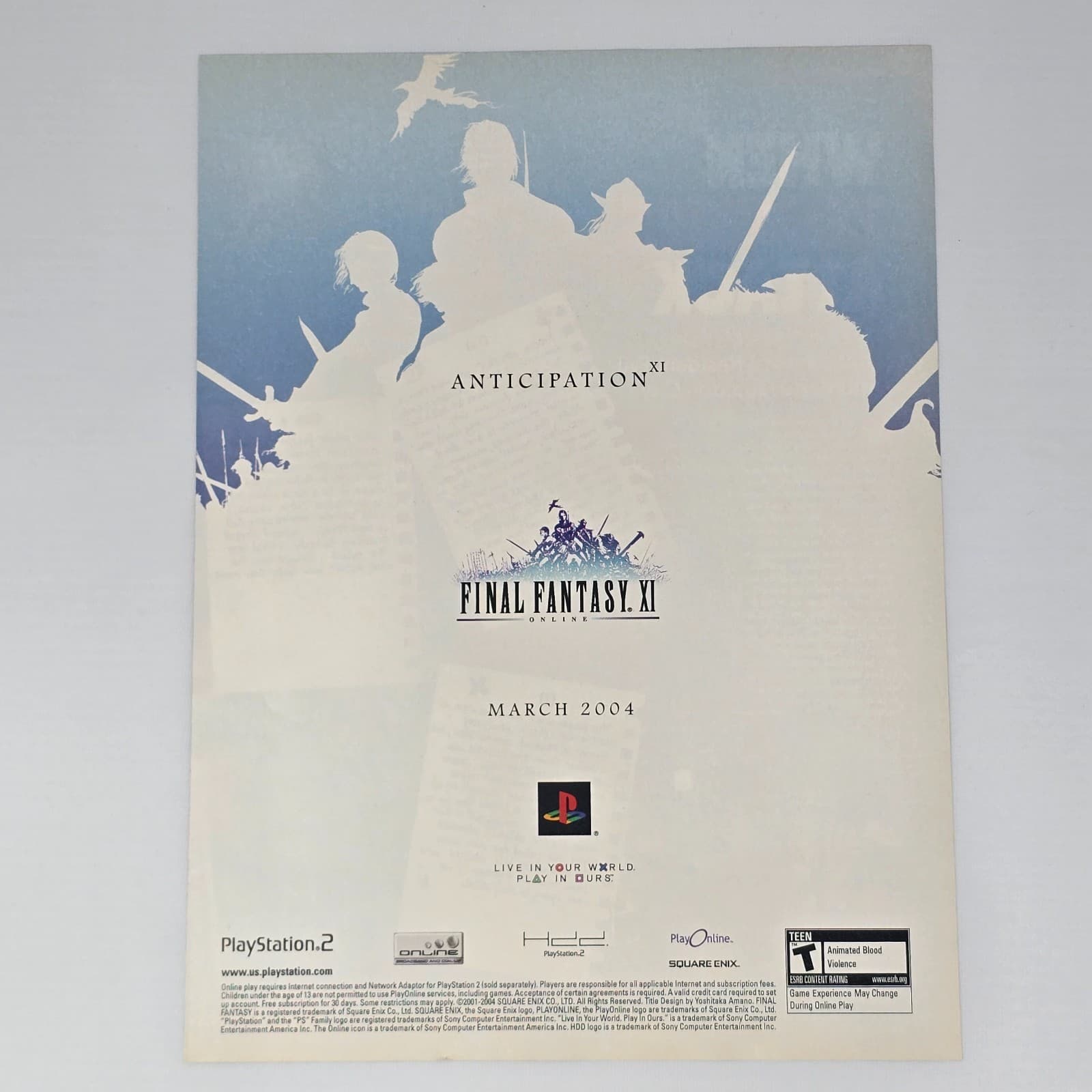 Final Fantasy XI Online PlayStation 2 PS2 Anticipation Print Ad/Poster Promo Art
