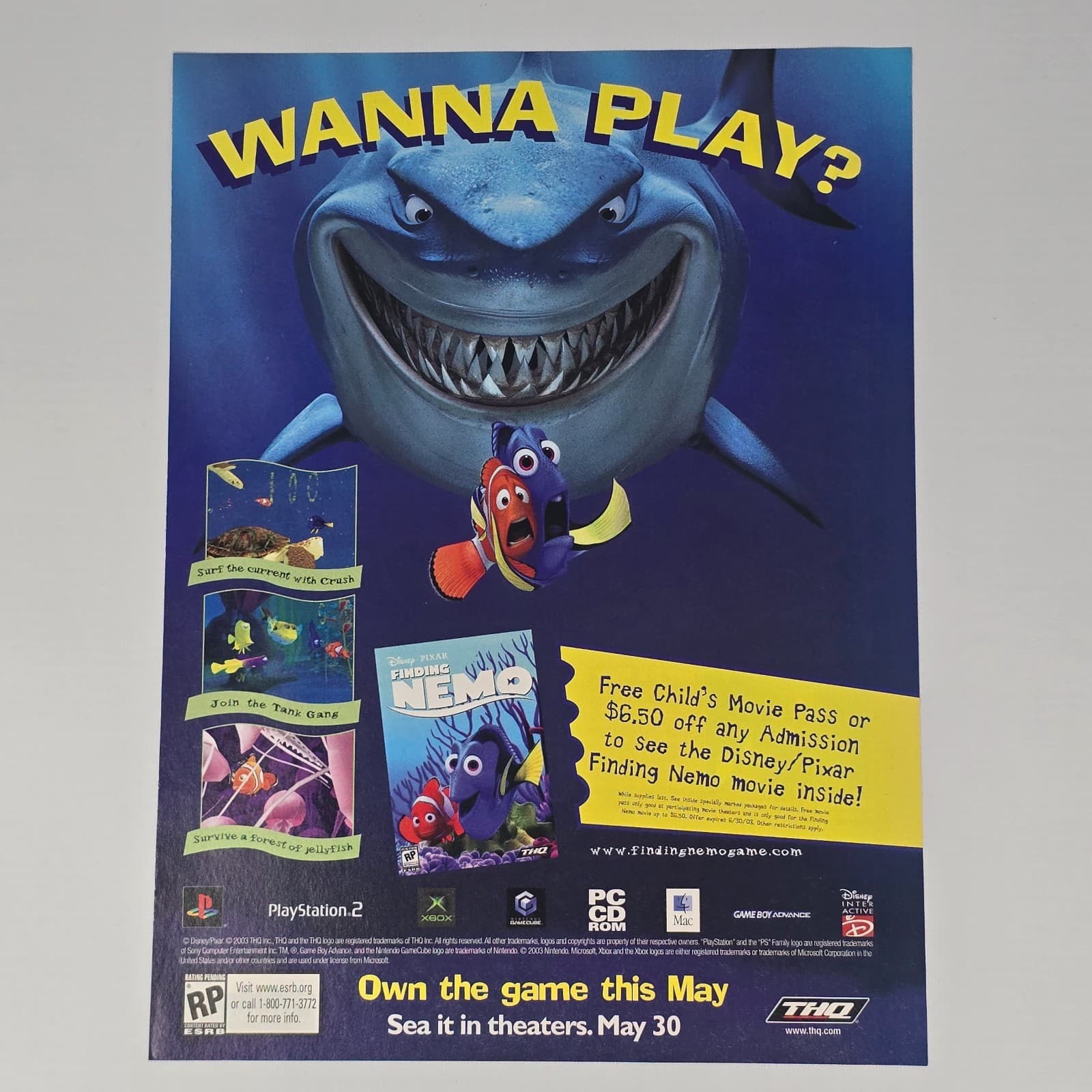 Finding Nemo PS2 Xbox GameCube PC Mac Wanna Play Print Ad/Poster Promo Art