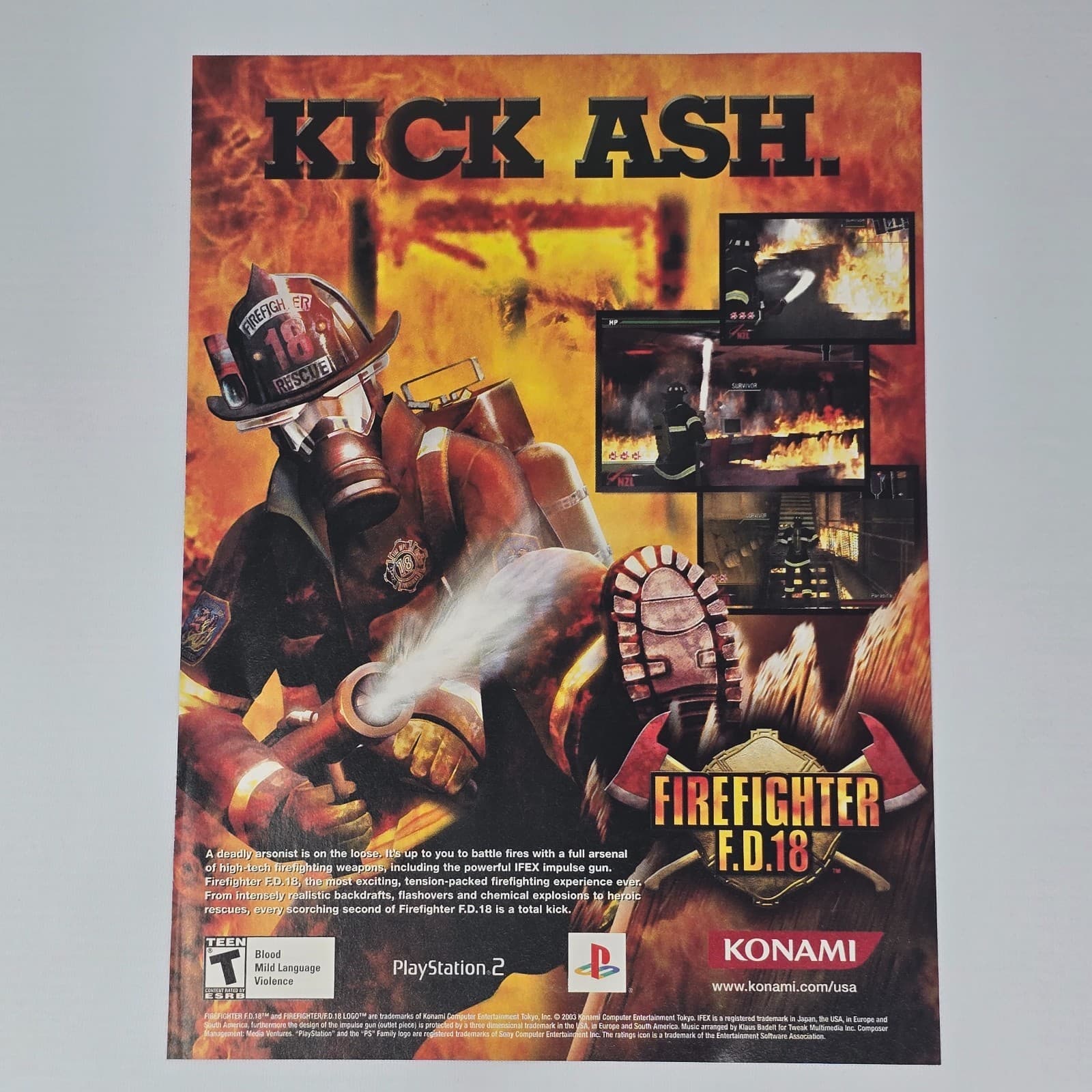 Firefighter F.D.18 PlayStation 2 PS2 Kick Ash Print Ad/Poster Promo Art