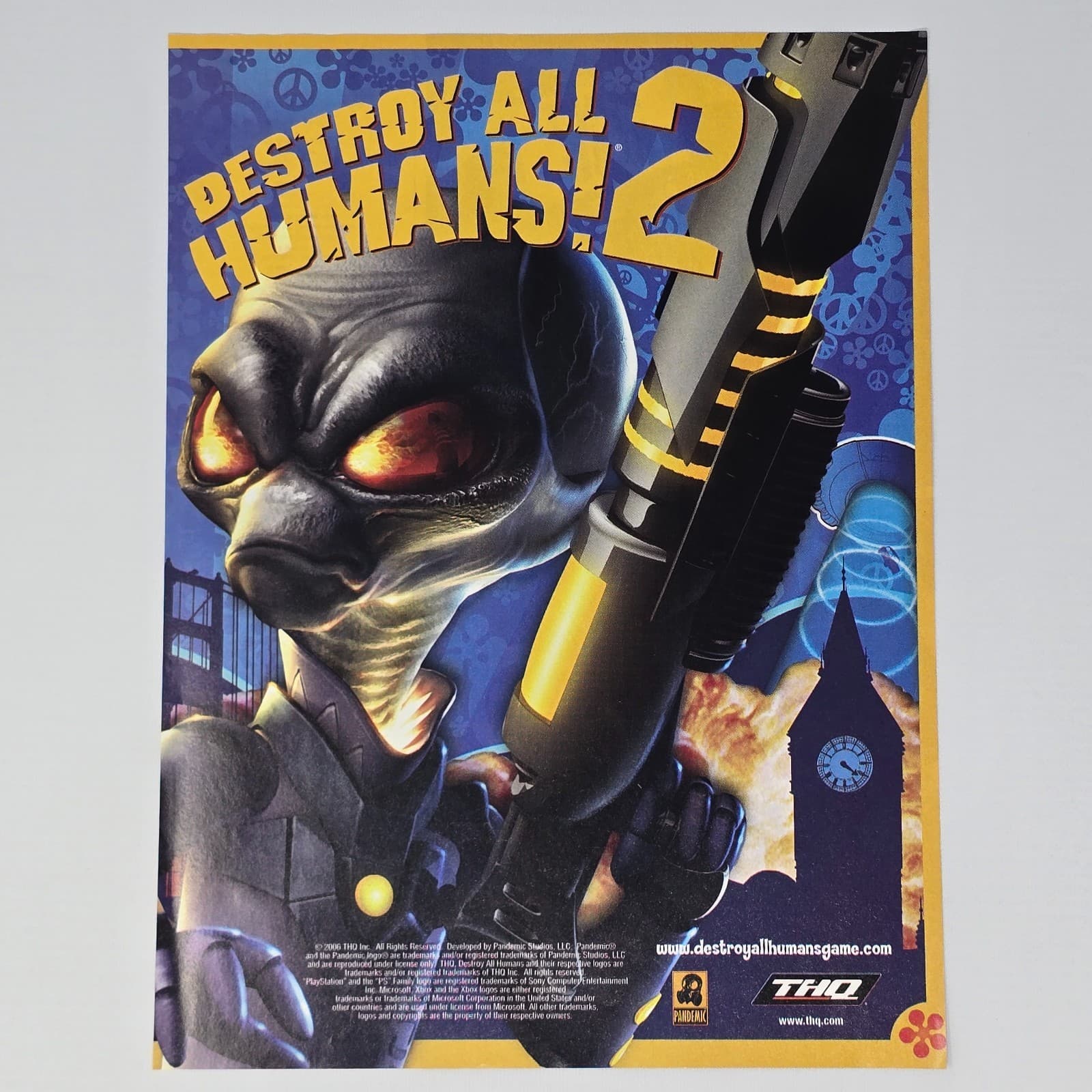 Destroy All Humans 2 PlayStation 2 PS2 Xbox Pandemic Printer Ad/Poster