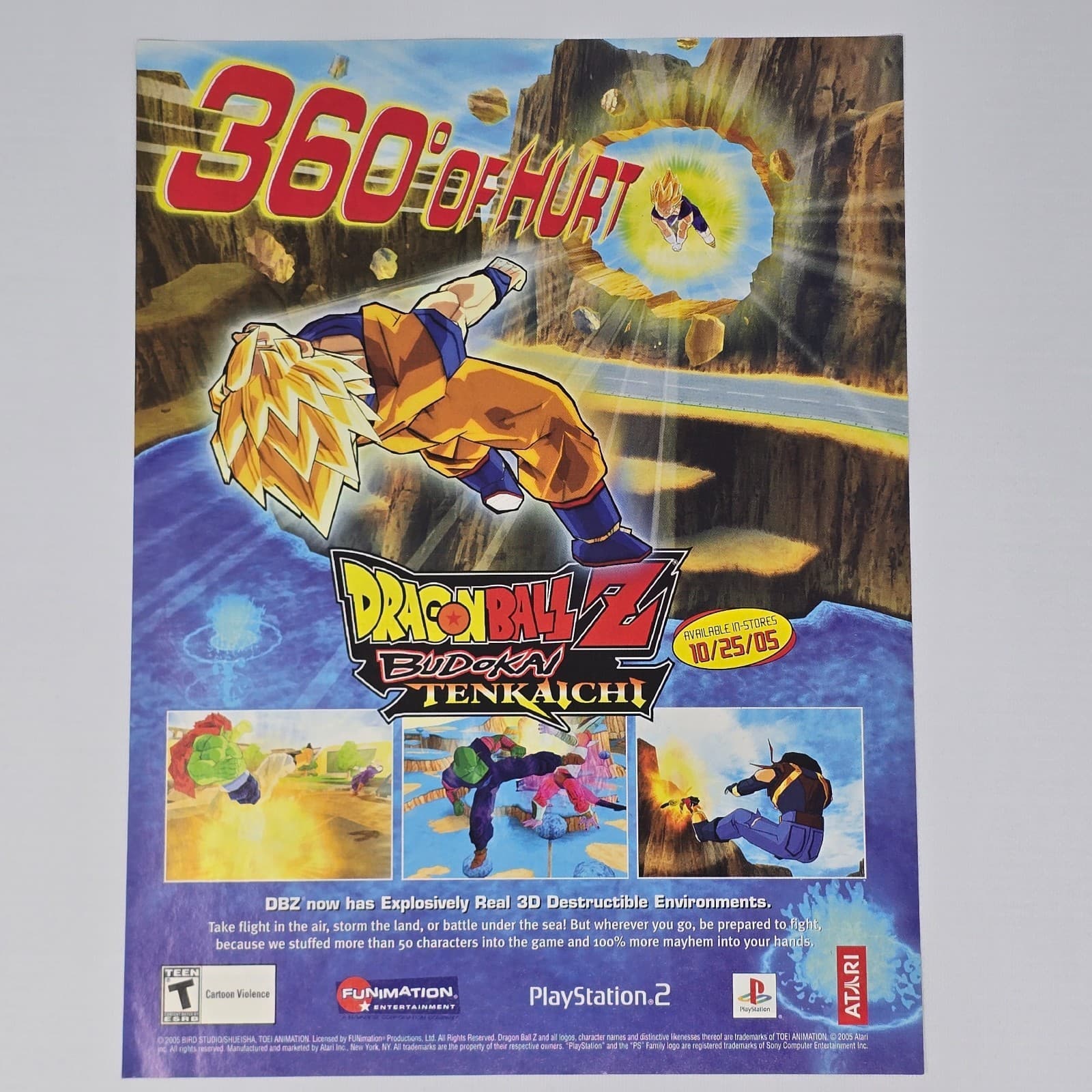 Dragon Ball Z Budokai Tenkaichi PlayStation 2 PS2 Hurt Printer Ad/Poster