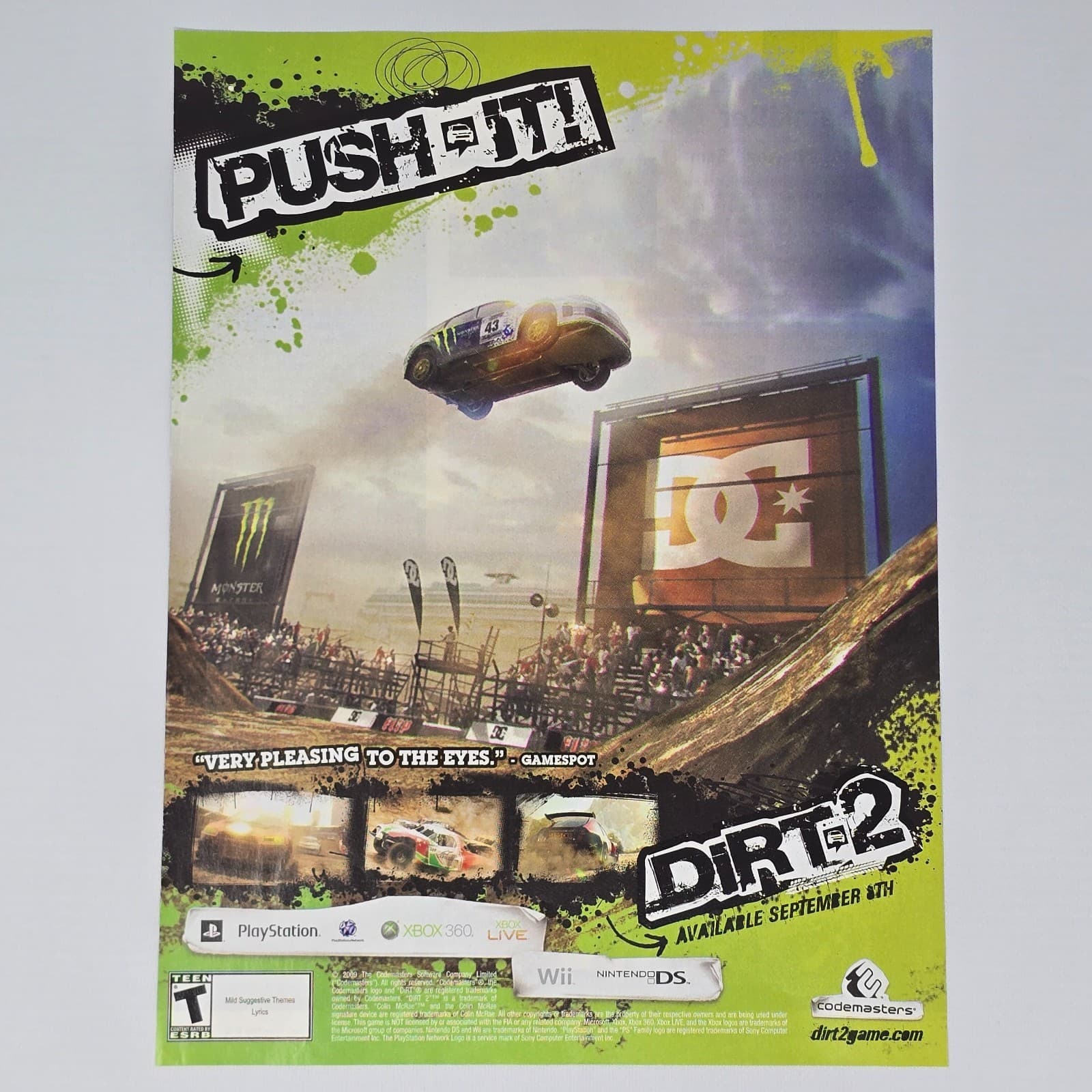 Dirt 2 Xbox 360 PlayStation 3 PS3 Wii NDS Push It Printer Ad/Poster
