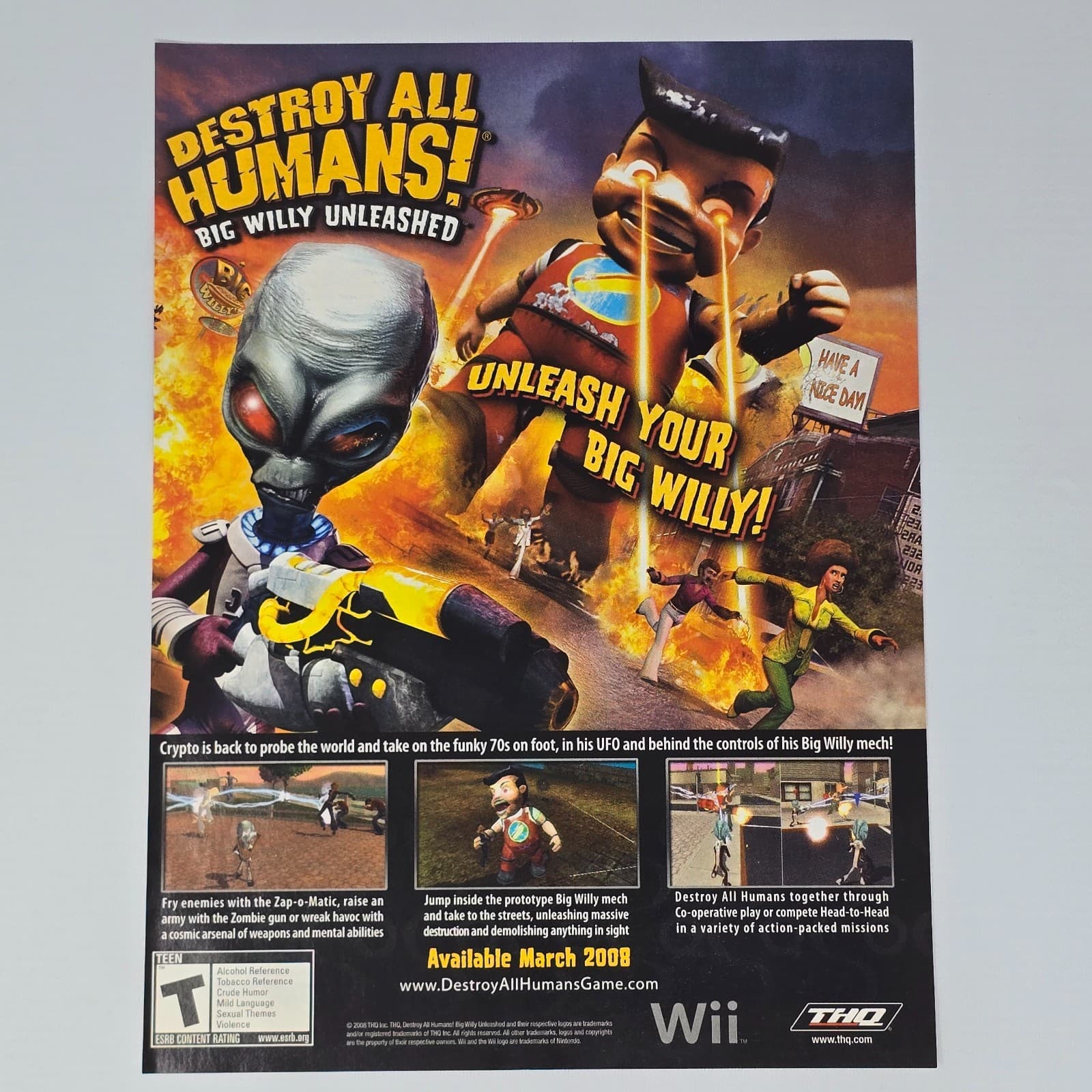 Destroy All Humans! Big Willy Unleashed Wii His UFO Ad/Poster