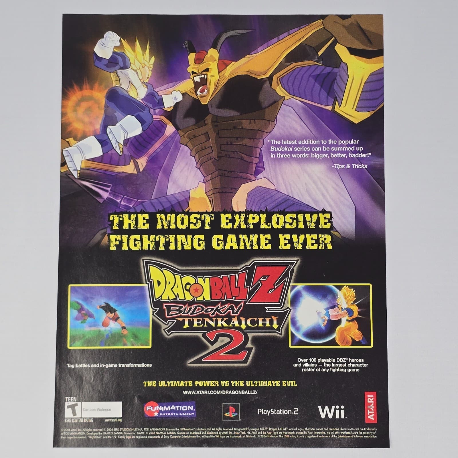 Dragon Ball Z Budokai Tenkaichi 2 PlayStation 2 PS2 Explosive Printer Ad/Poster