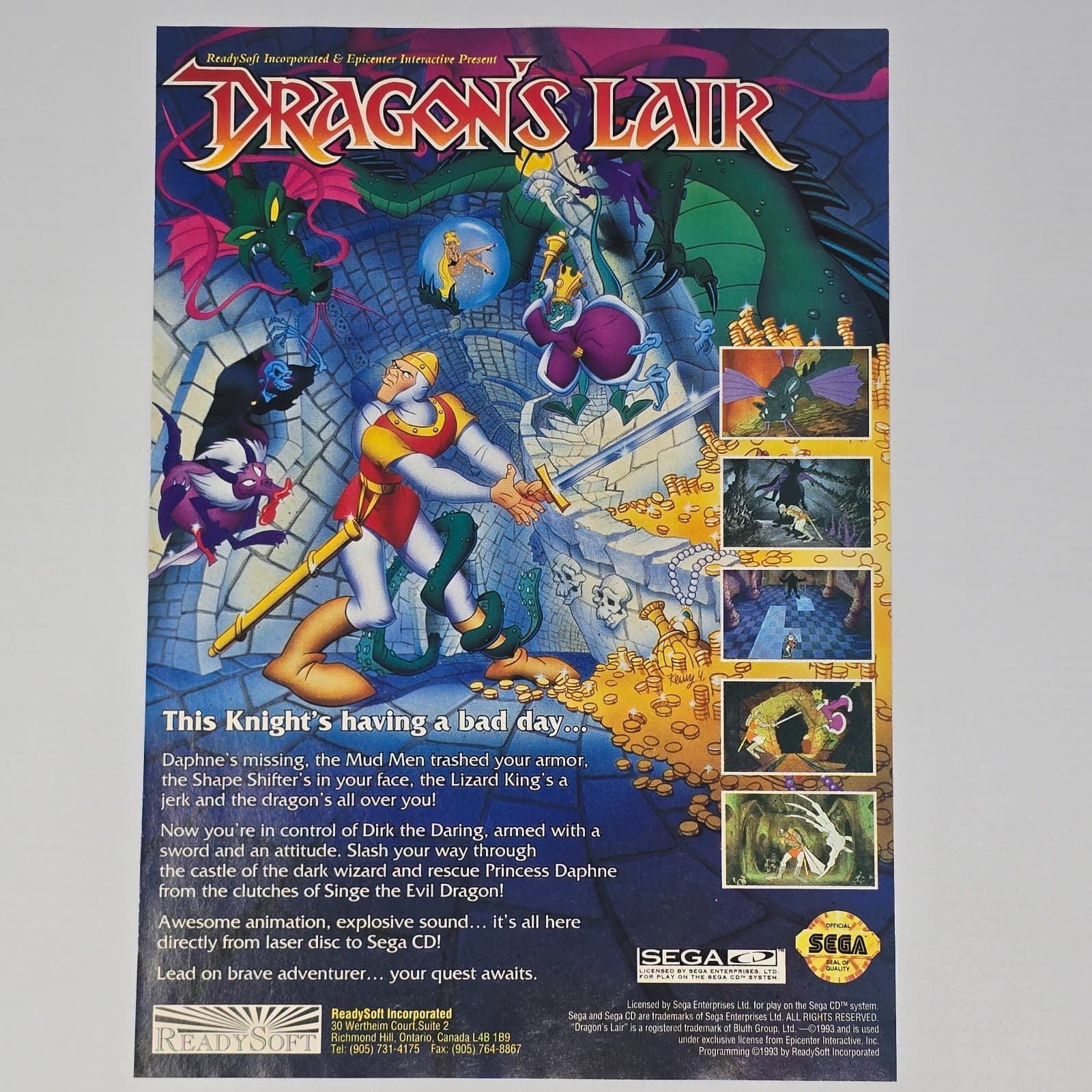 Dragon's Lair Sega CD Mud Men Printer Ad/Poster