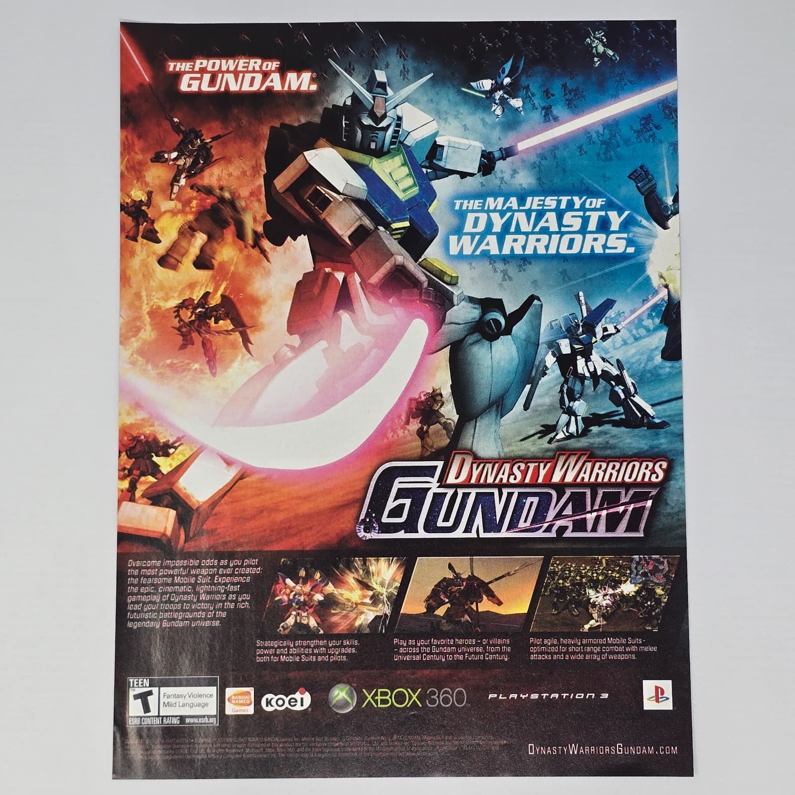 Dynasty Warriors Gundam Xbox 360 PlayStation 3 PS3 Majesty Printer Ad/Poster