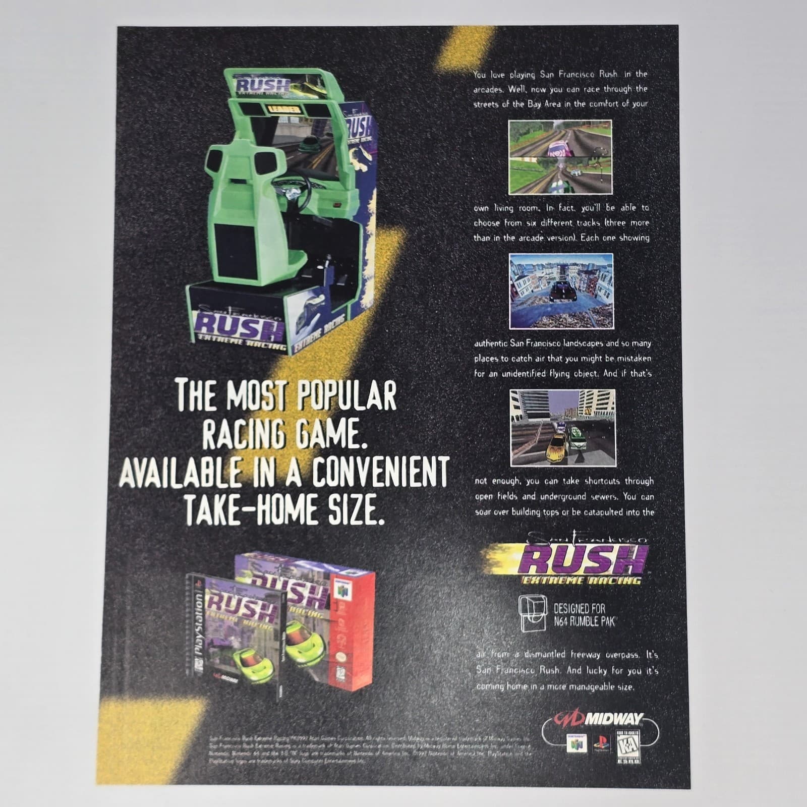San Francisco Rush Extreme Racing PS1 Nintendo 64 N64 Print Ad/Poster Promo Art
