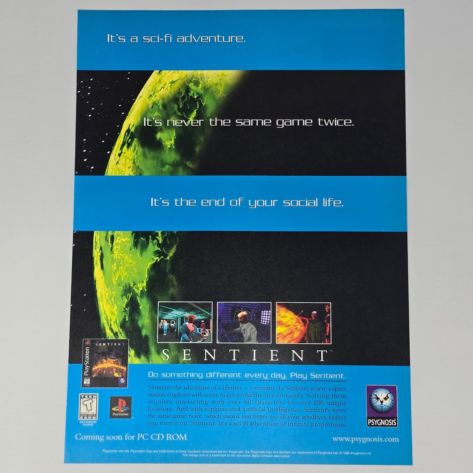 Sentient PlayStation 1 PS1 Social Life Print Ad/Poster Promo Art
