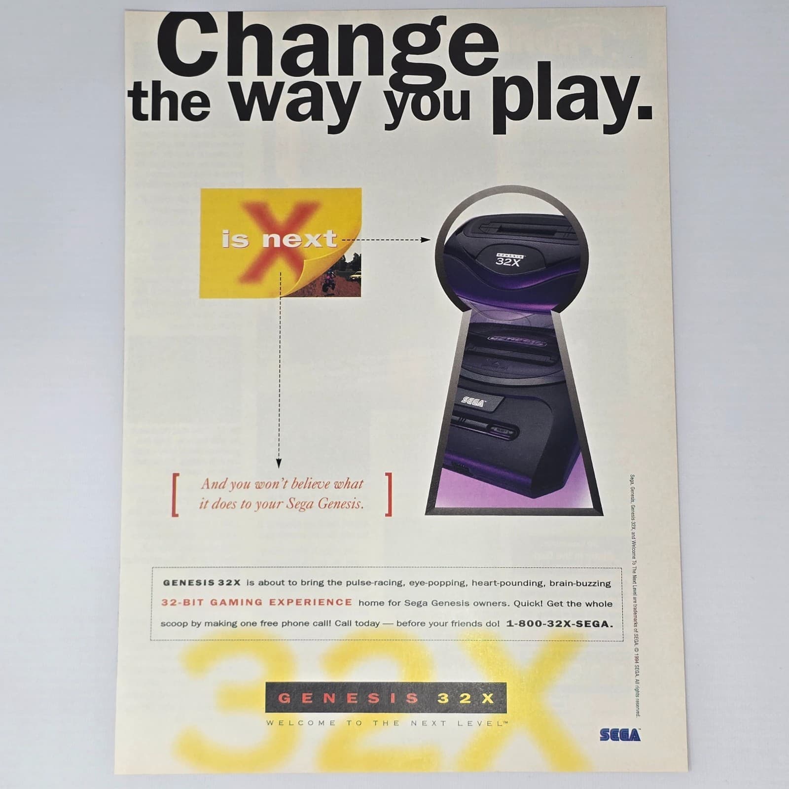 Sega Genesis 32X Console Keyhole Print Ad/Poster Promo Art