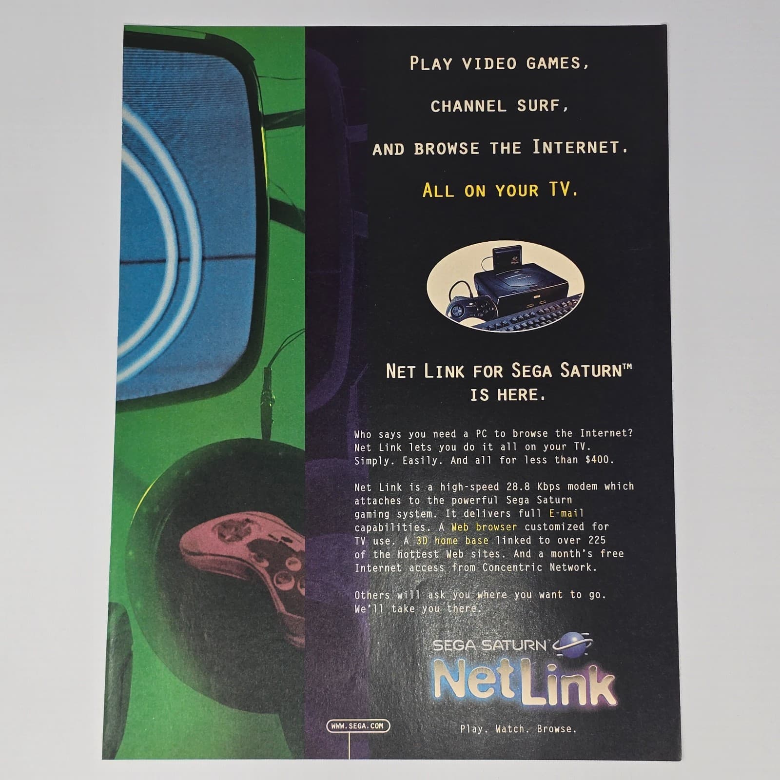 Sega Saturn Net Link Channel Surf Print Ad/Poster Promo Art