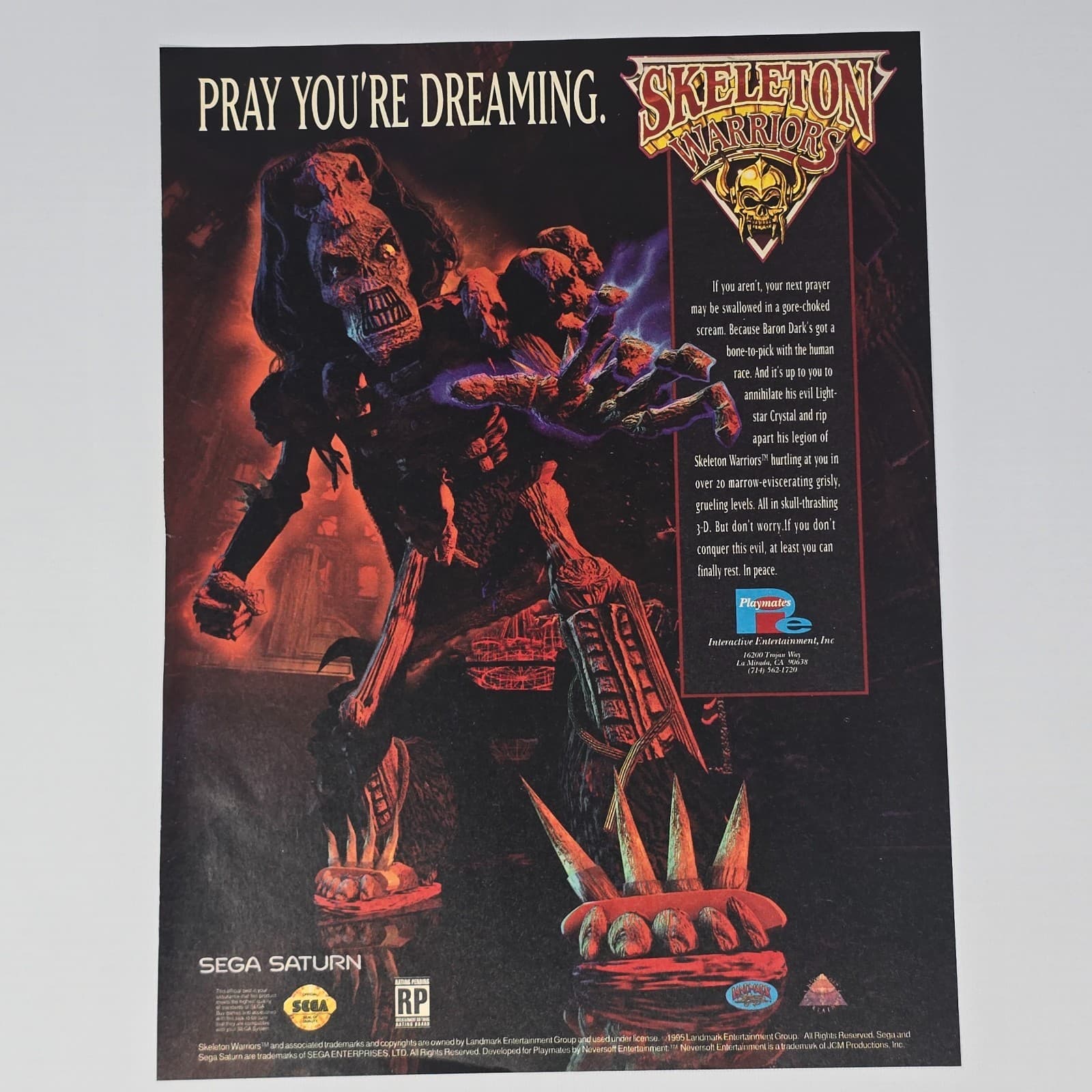 Skeleton Warriors Sega Saturn Pray Print Ad/Poster Promo Art