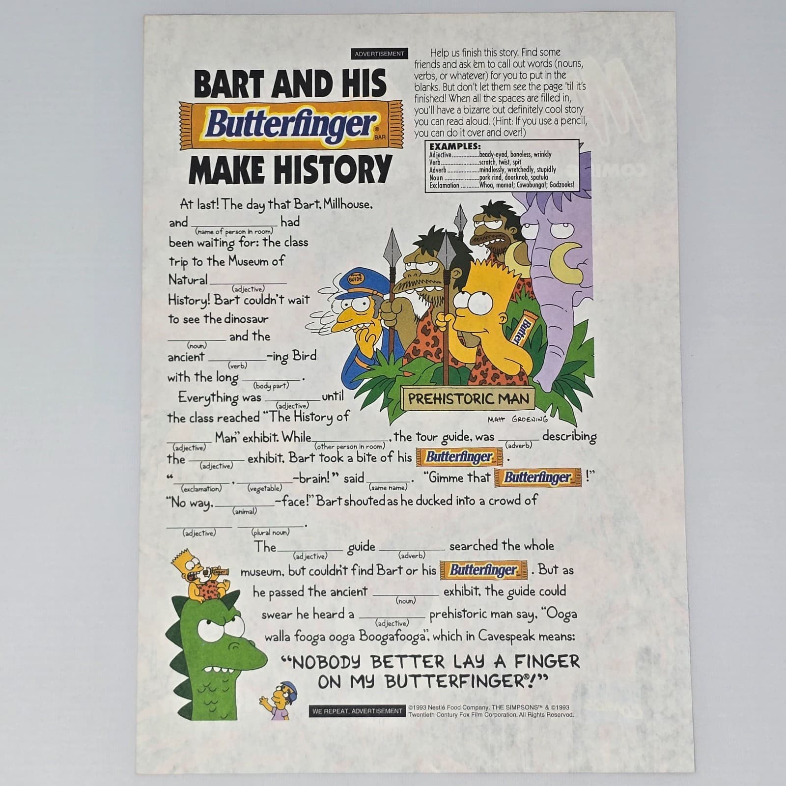 The Simpsons Butterfinger Bart Story Print Ad/Poster Promo Art